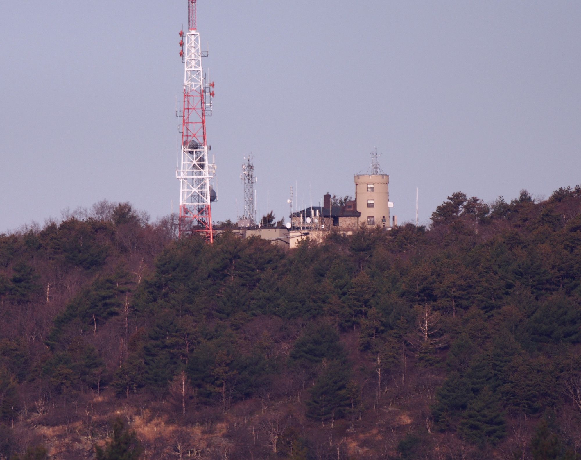 The Blue Hill Observatory and Science Center on the summit of Great Blue Hill in Milton MA photographed from Buck Hill.