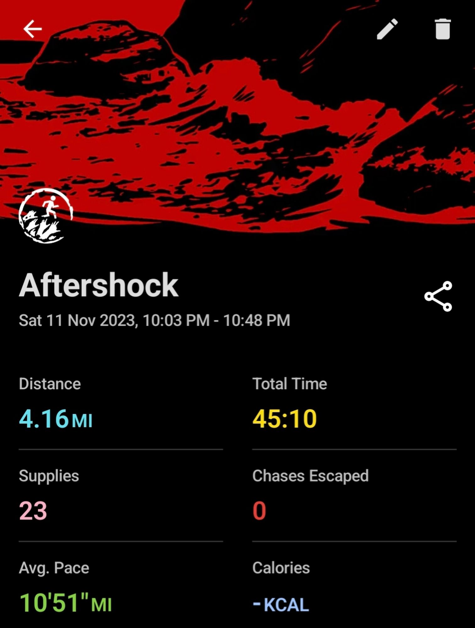 Zombies Run Season 8 Mission 2 Run Log - 4.16 miles in 45 minutes and 10 seconds.