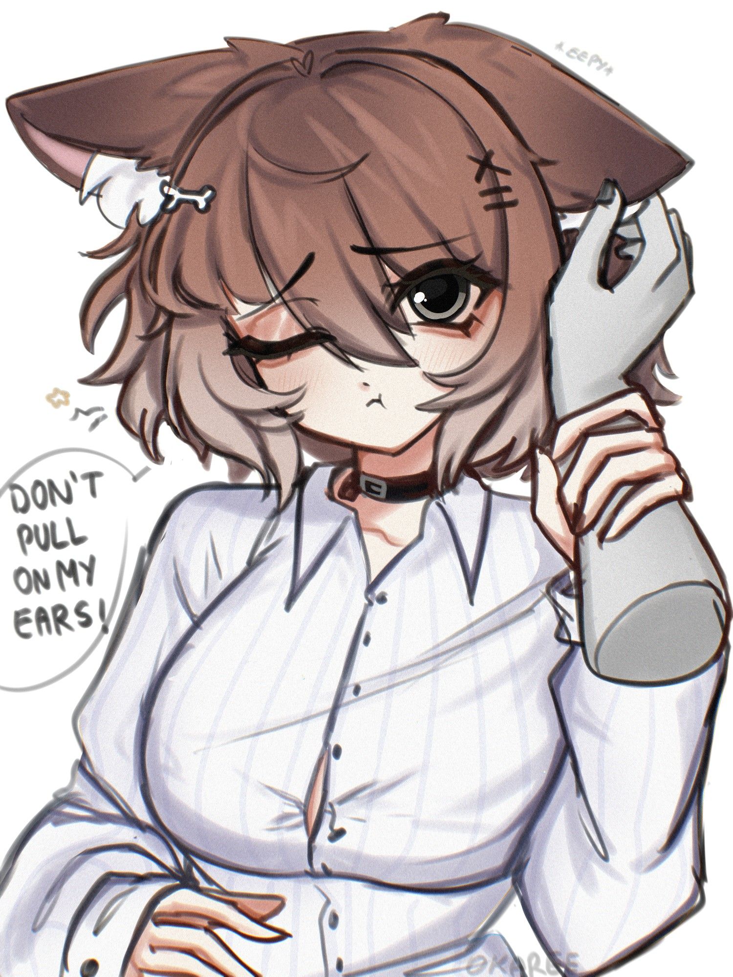 Sleepy wolfgirl vtuber gets her ear pulled on