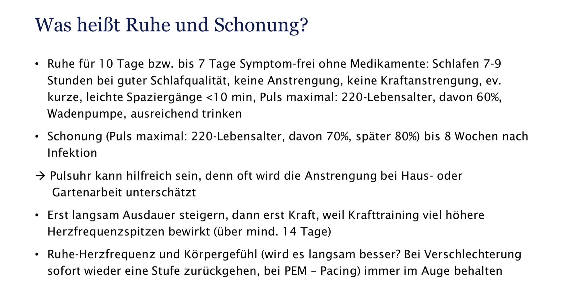 Erklärung, was Ruhe und Schonung zur Long-Covid Prävention bedeutet