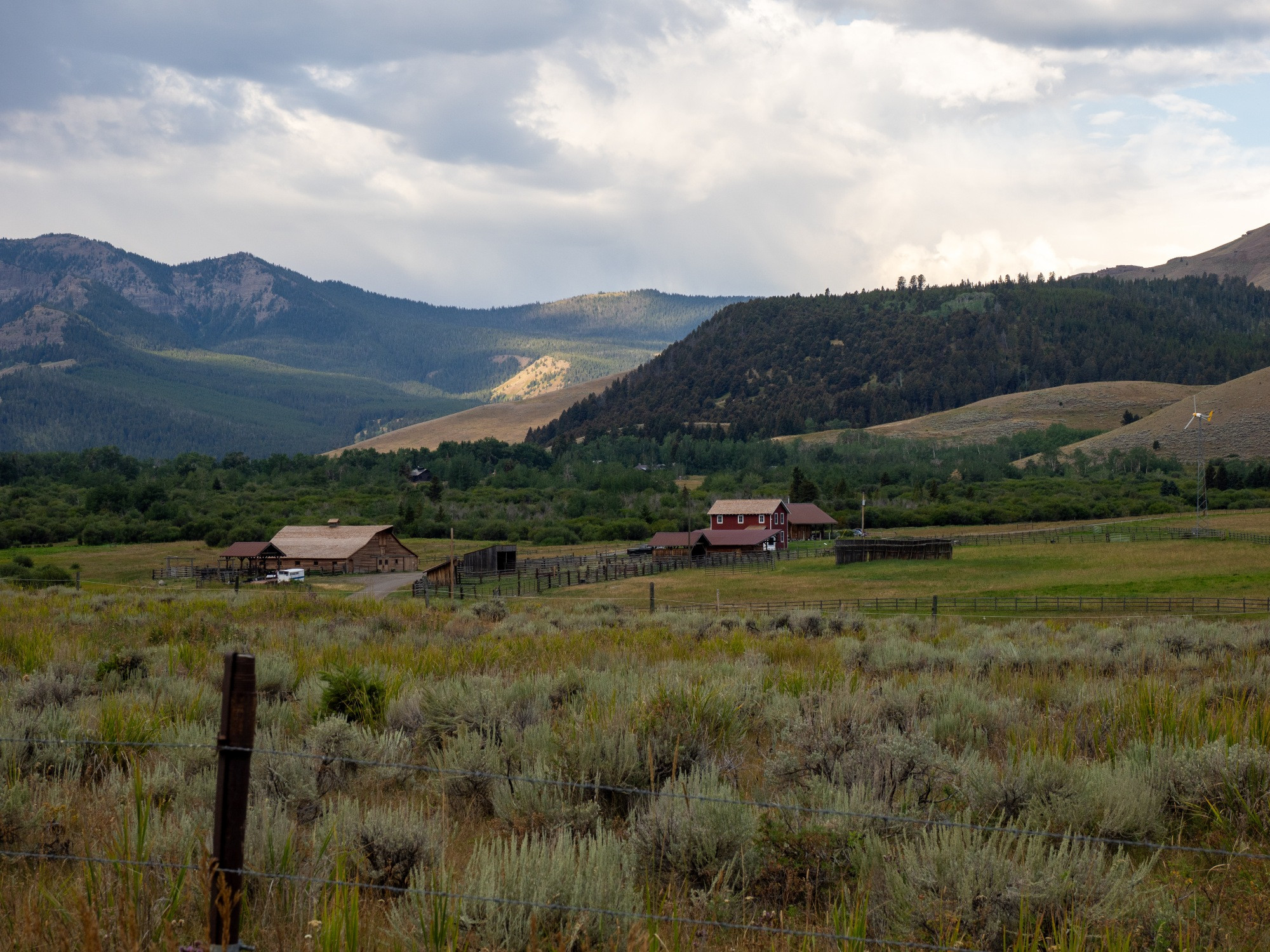 Main ranch buildings at B Bar ranch, Tom Miner Basin