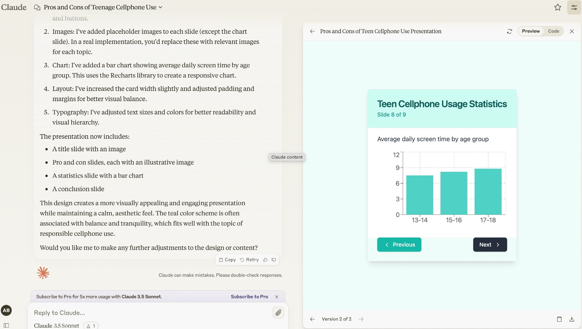 Claude AI generates more sophisticated JA presentation.