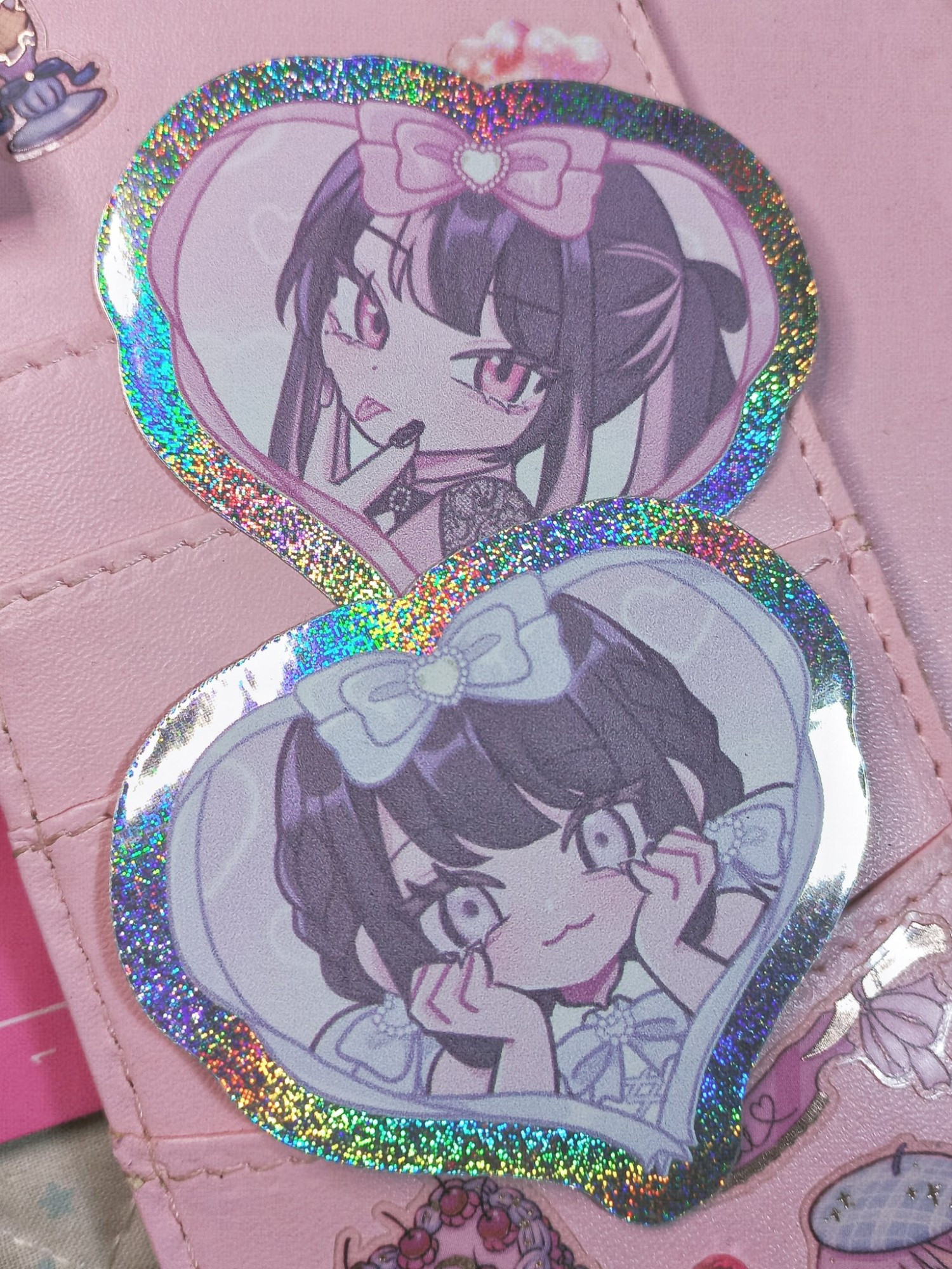 holographic glitter stickers of jirai kei and ryosangata fashion inspired original characters