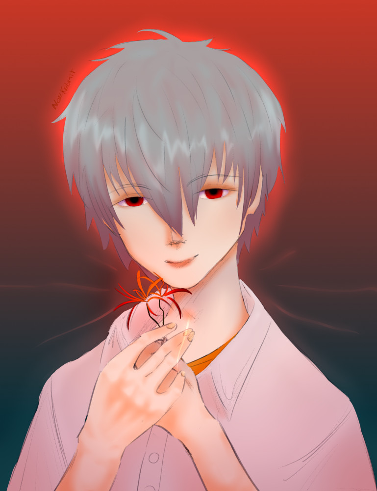  Kaworu Nagisa holding a lycoris flower