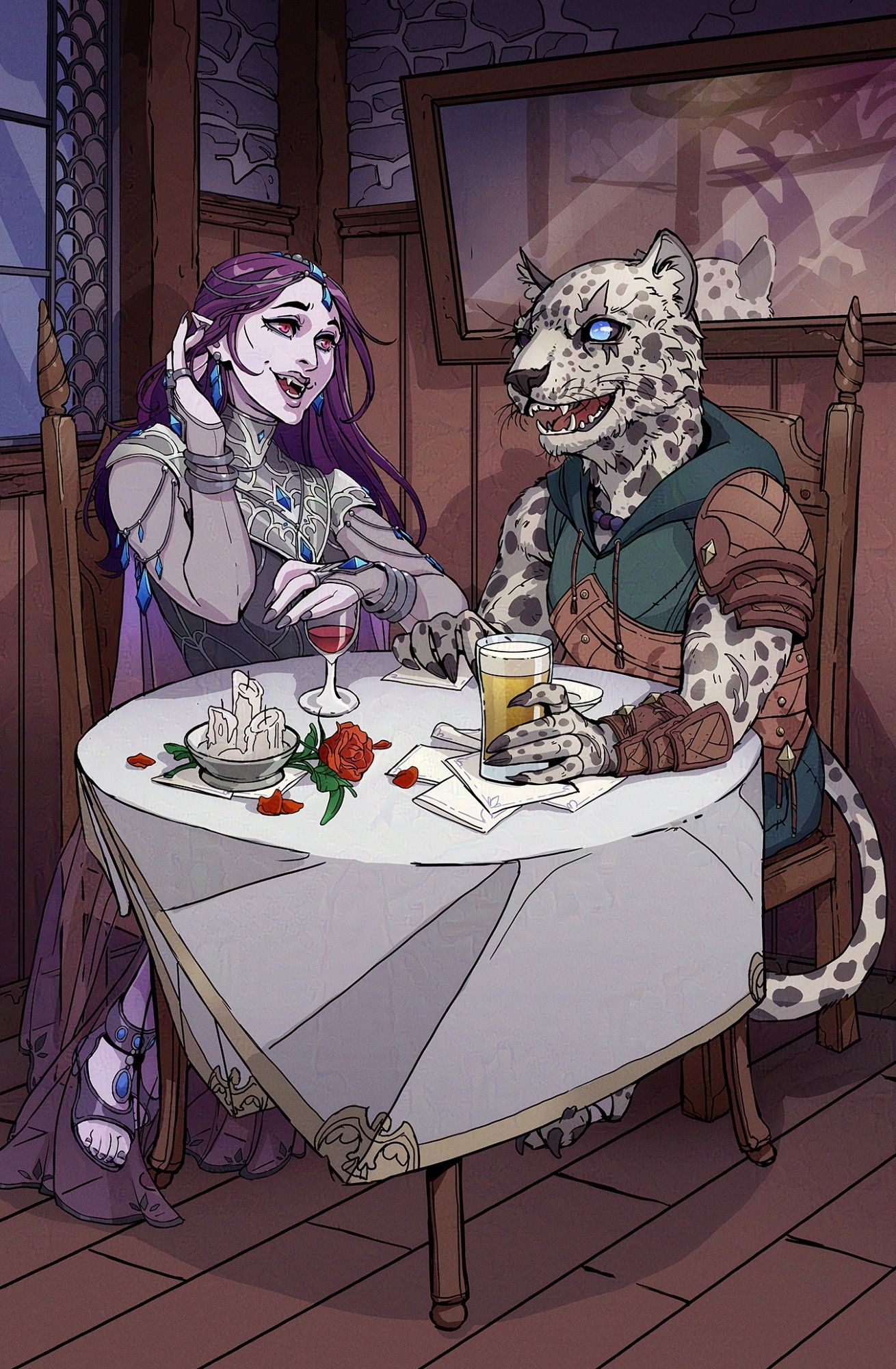 An illustration of a couple on a date in a tavern. #art