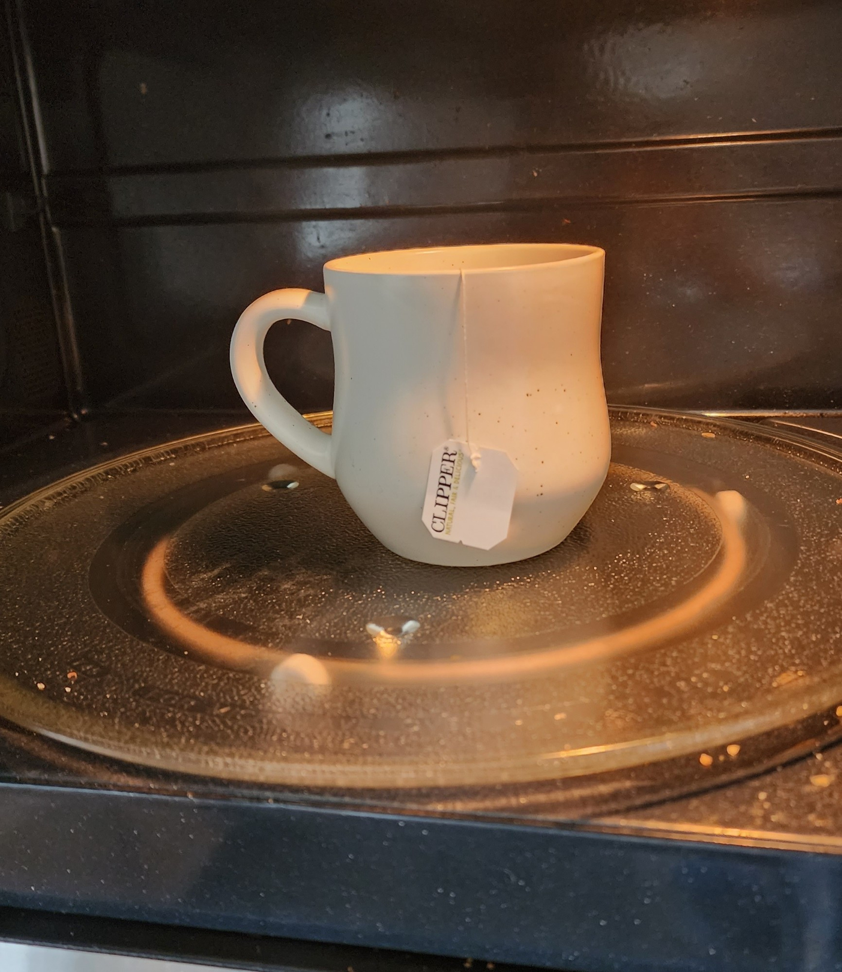 A nice hot cup of tea, right out of the microwave.