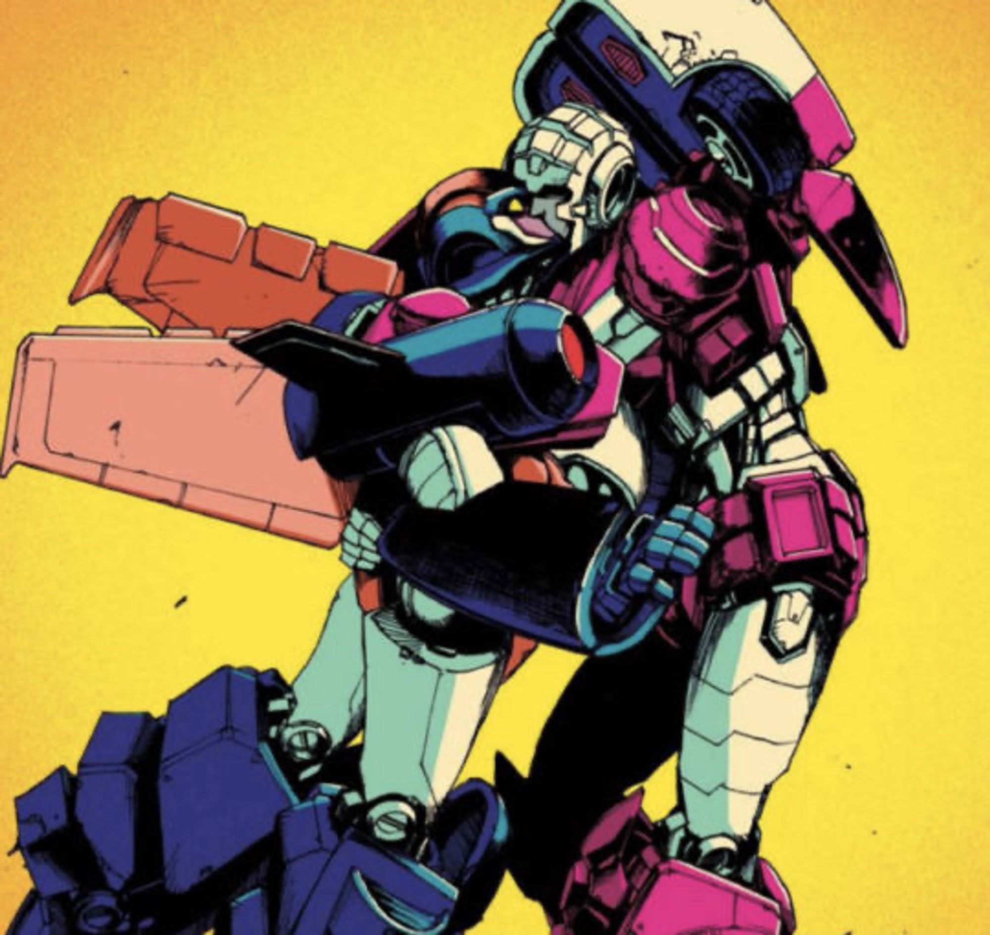 IDW Arcee kissing her girlfriend, Aileron, on the lips. Aileron is visibly flustered.