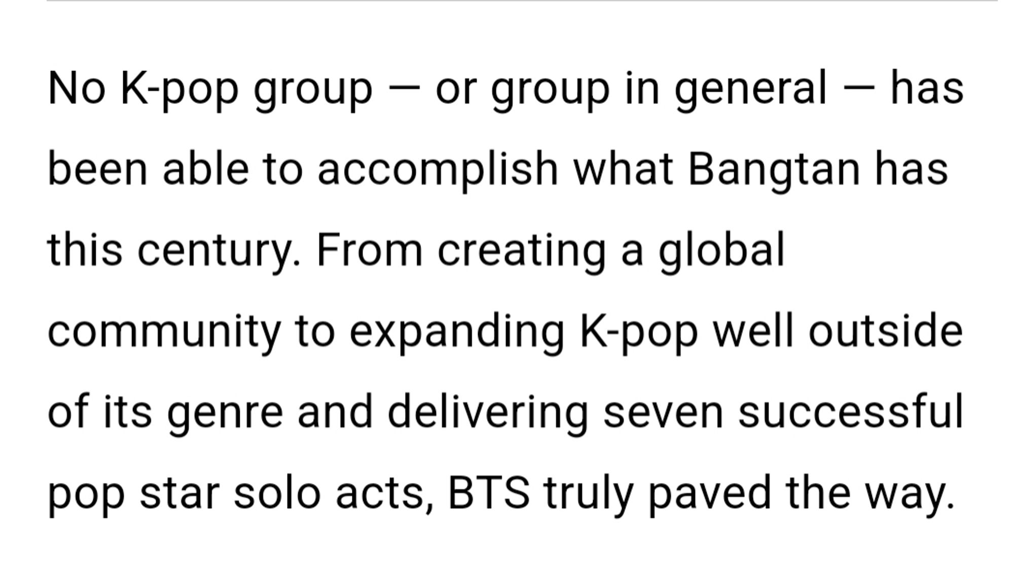 Screenshot of an excerpt from the Billboard article naming BTS as the 19th Greatest Pop Star of the 21st Century.