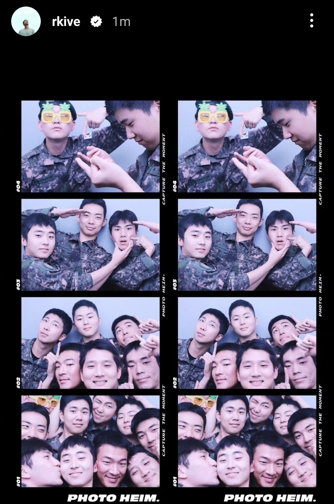 IG Story from RM of BTS of him in his uniform with his ARMY friends.