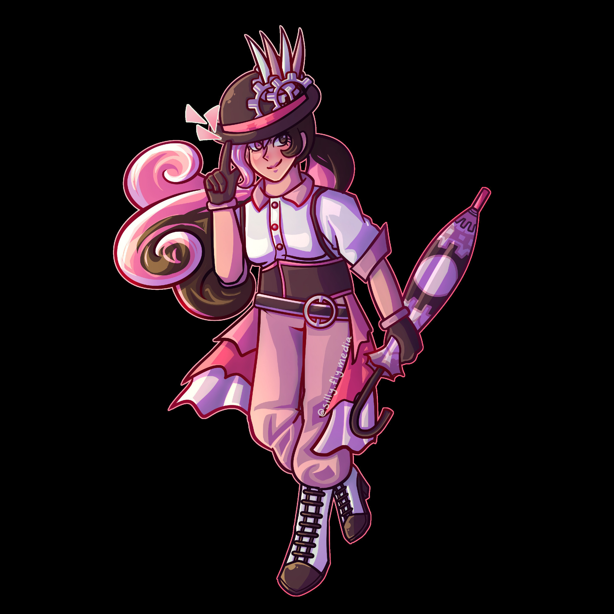 Neopolitan from RWBY running and tipping her hat in a transparent background