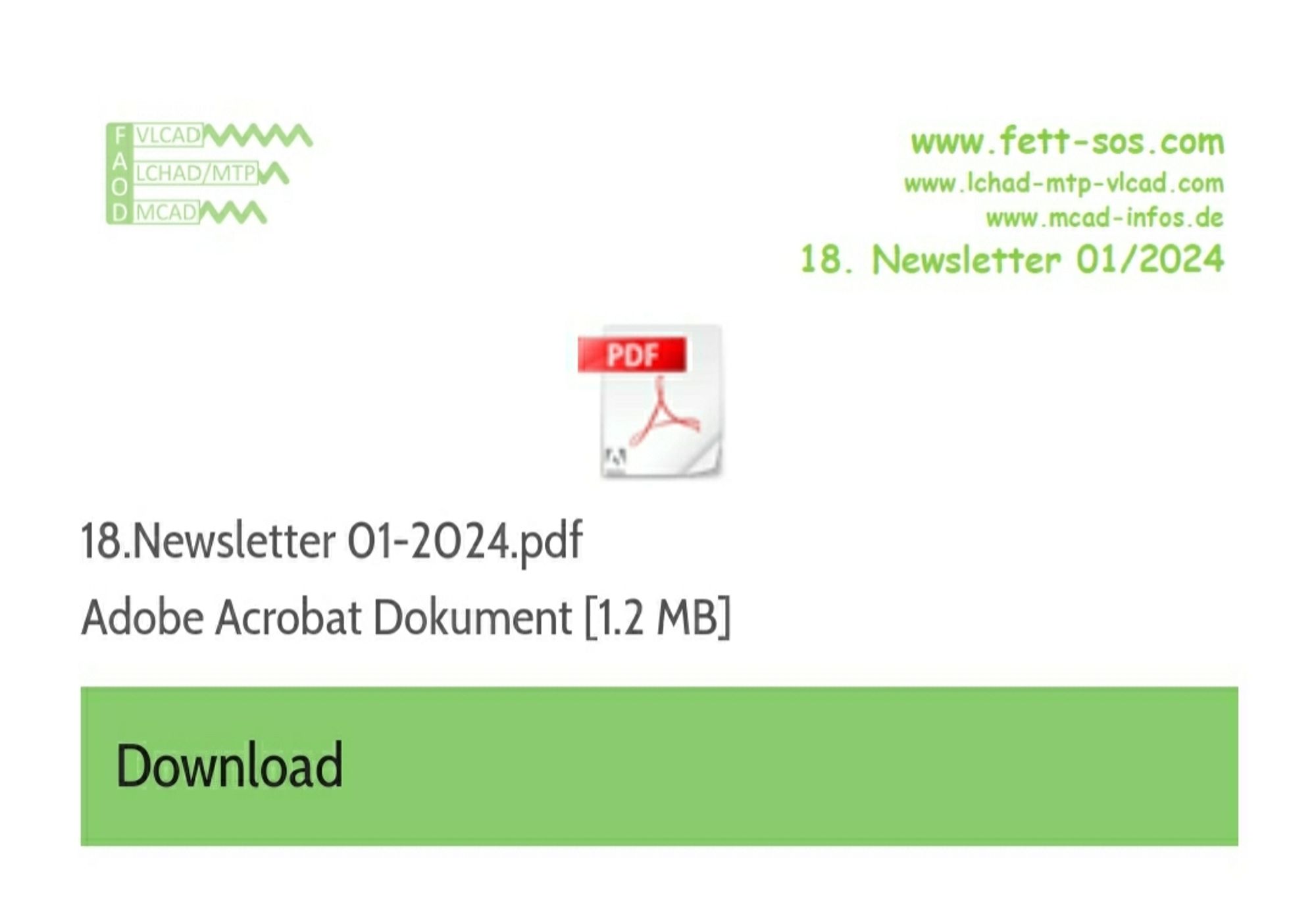 Screenshot unserer Homepage ,auf der der 18.Newsletter 01/24 zum Download bereit steht