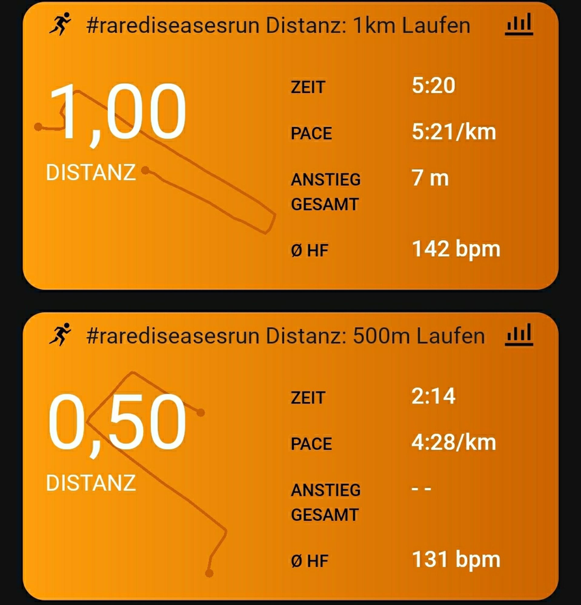 Screenshot der Laufuhr 
Mit 2 Distanzen 500m bzw 1km Laufe