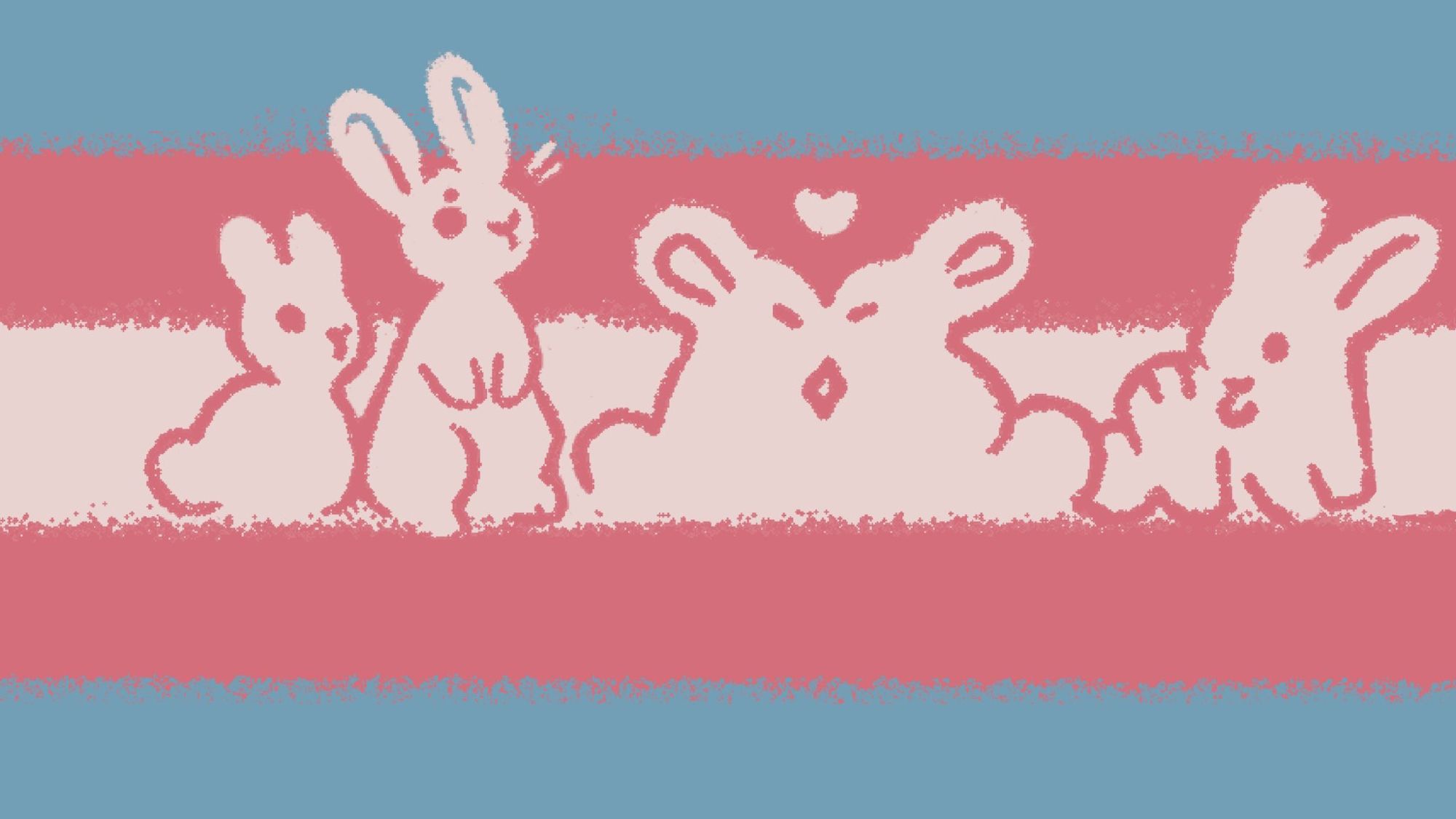 a trans flag with rabbits drawn on top of it