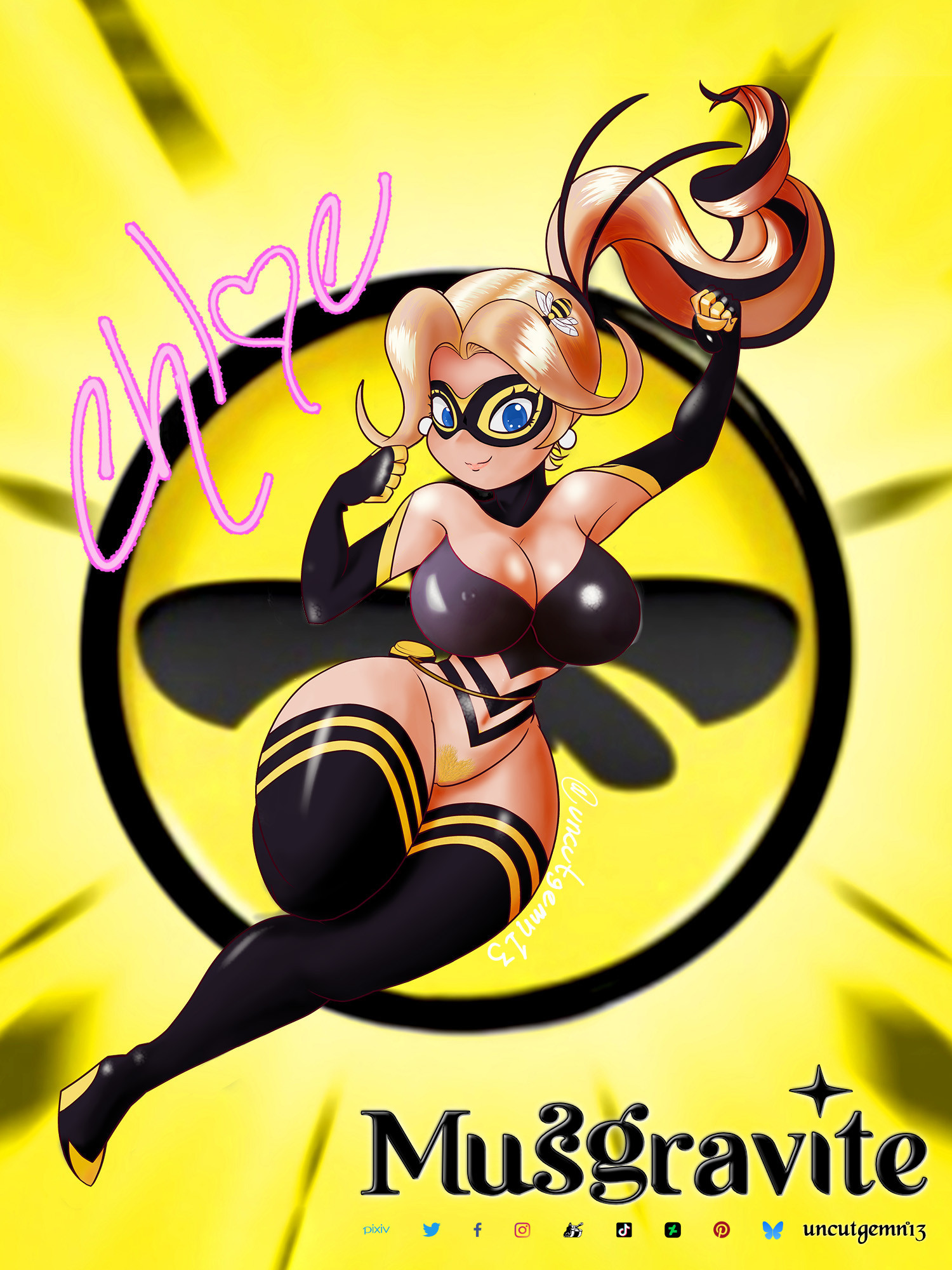 A half-naked very sexy grown-up Chloé Bourgeois by Miraculous Ladybug in her queen bee's suit