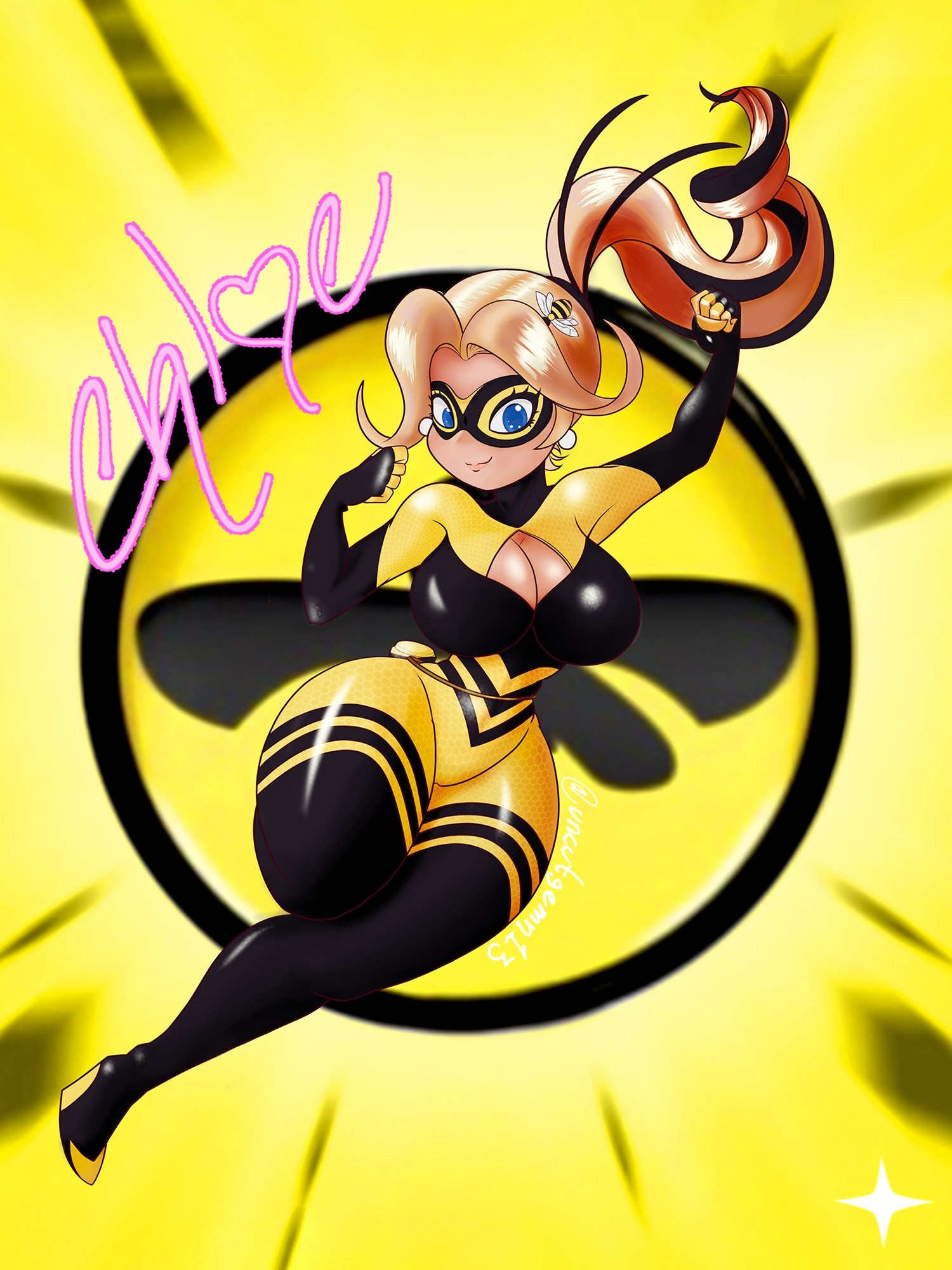 A very sexy adult Chloé Bourgeois of Miraculous Ladybug in her Queen Bee suit.