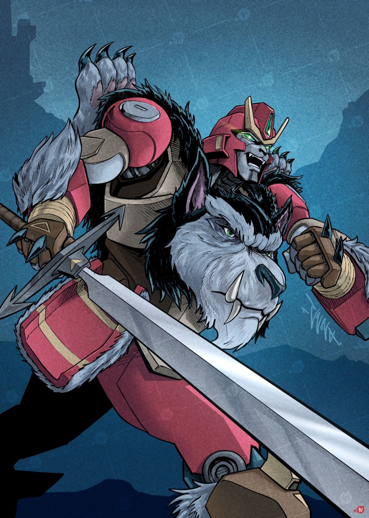 Full colour illustration of a original Beast Wars era Transformers character that transforms into a worgen.