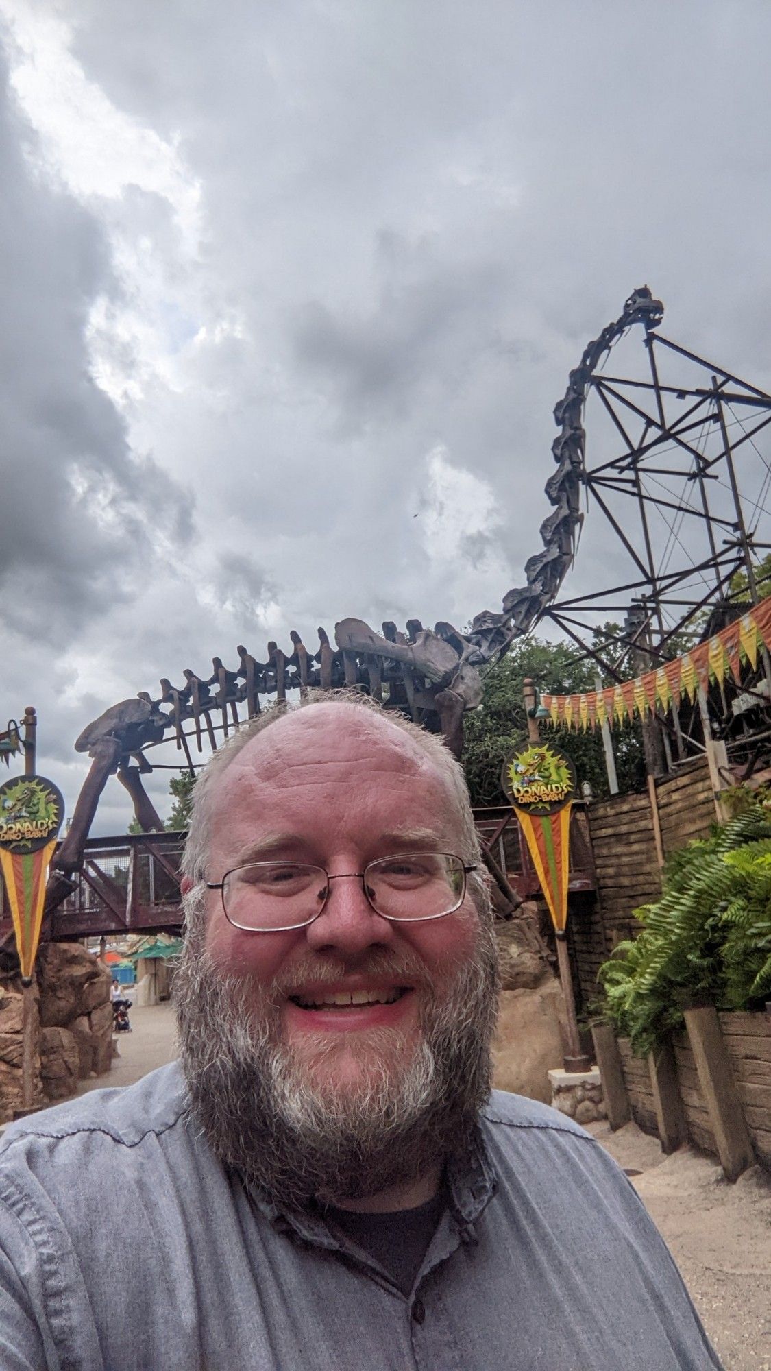 Me in front of the Olden Gate Bridge at the entrance to Dinoland USA at Disney's Animal Kingdom at the end of the Lost Safari Party Adventureland Day