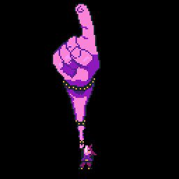 Susie Deltarune pointing, but the perspective is really top down heavy