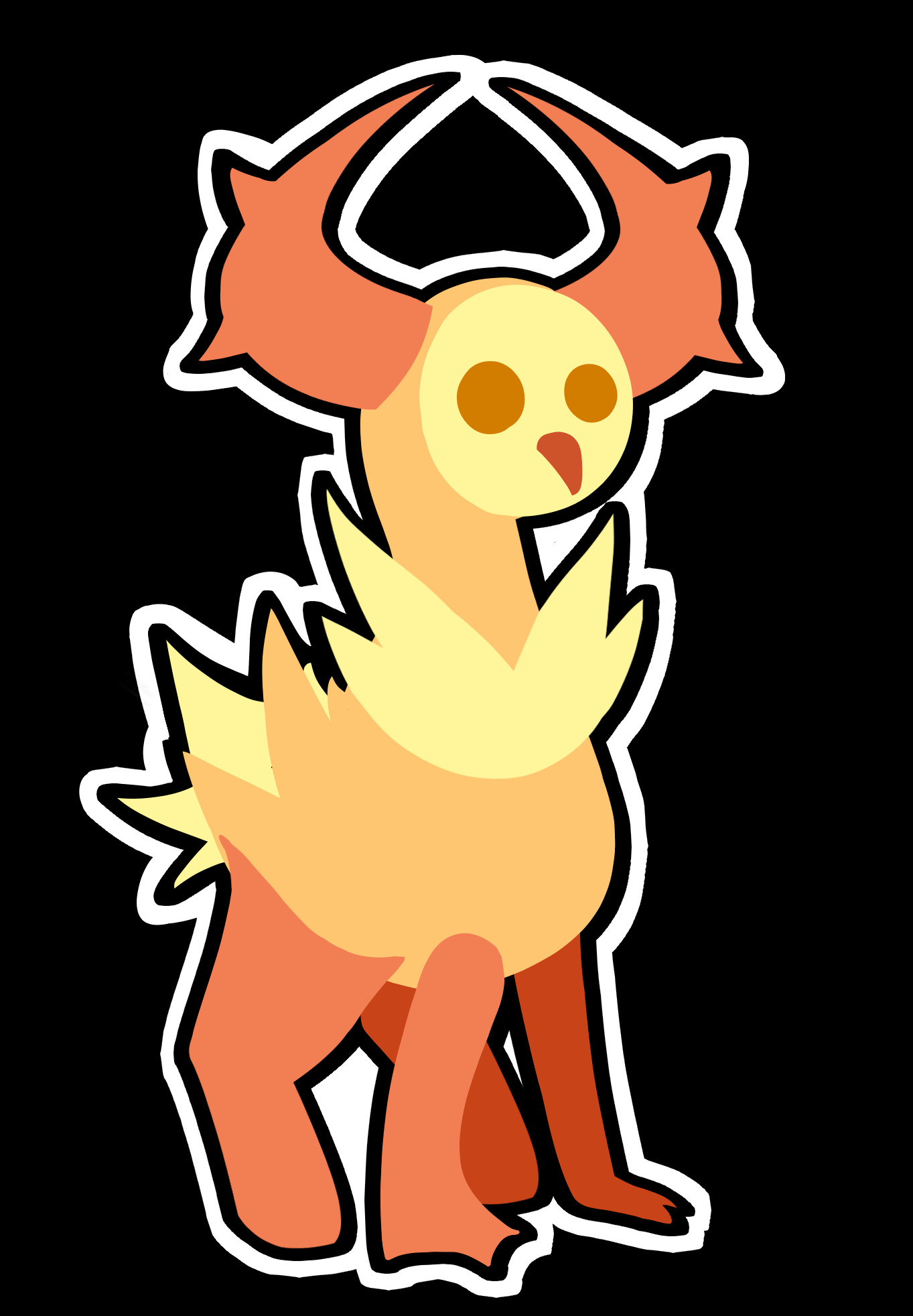 A bird-like mythical creature that has four legs and no wings. It's fur is spiky and orange. It has paw-like hind legs and duck-like front legs. It has two horns on the side of it's head that are barbed. It is in a similar art style to the Super Auto Pets game.