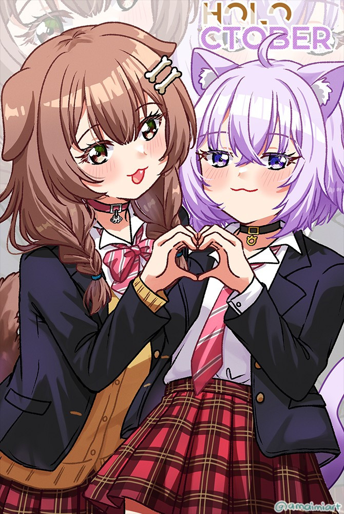 Hololive Okayu Nekomata Korone Inugami Okakoro Vtuber couple
Holoctober Dog ears girl cat ear girl anime girl
Okakoro heart hand sign