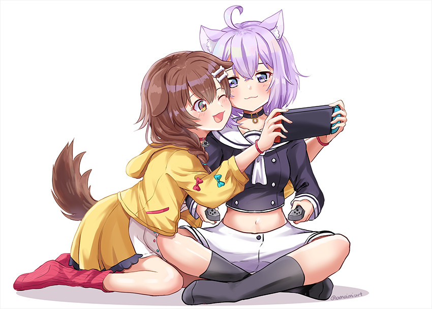 Hololive Okayu Nekomata Korone Inugami Okakoro Vtuber couple
Holoctober Dog ears girl cat ear girl anime girl
Okakoro