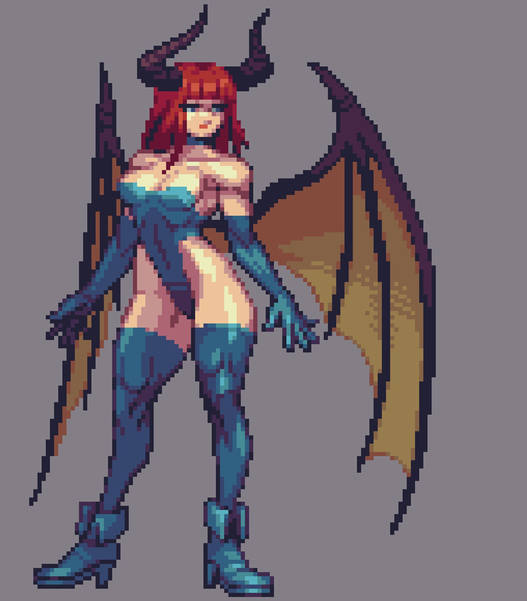 Pixel art of Lucca, a strong and sexy succubus