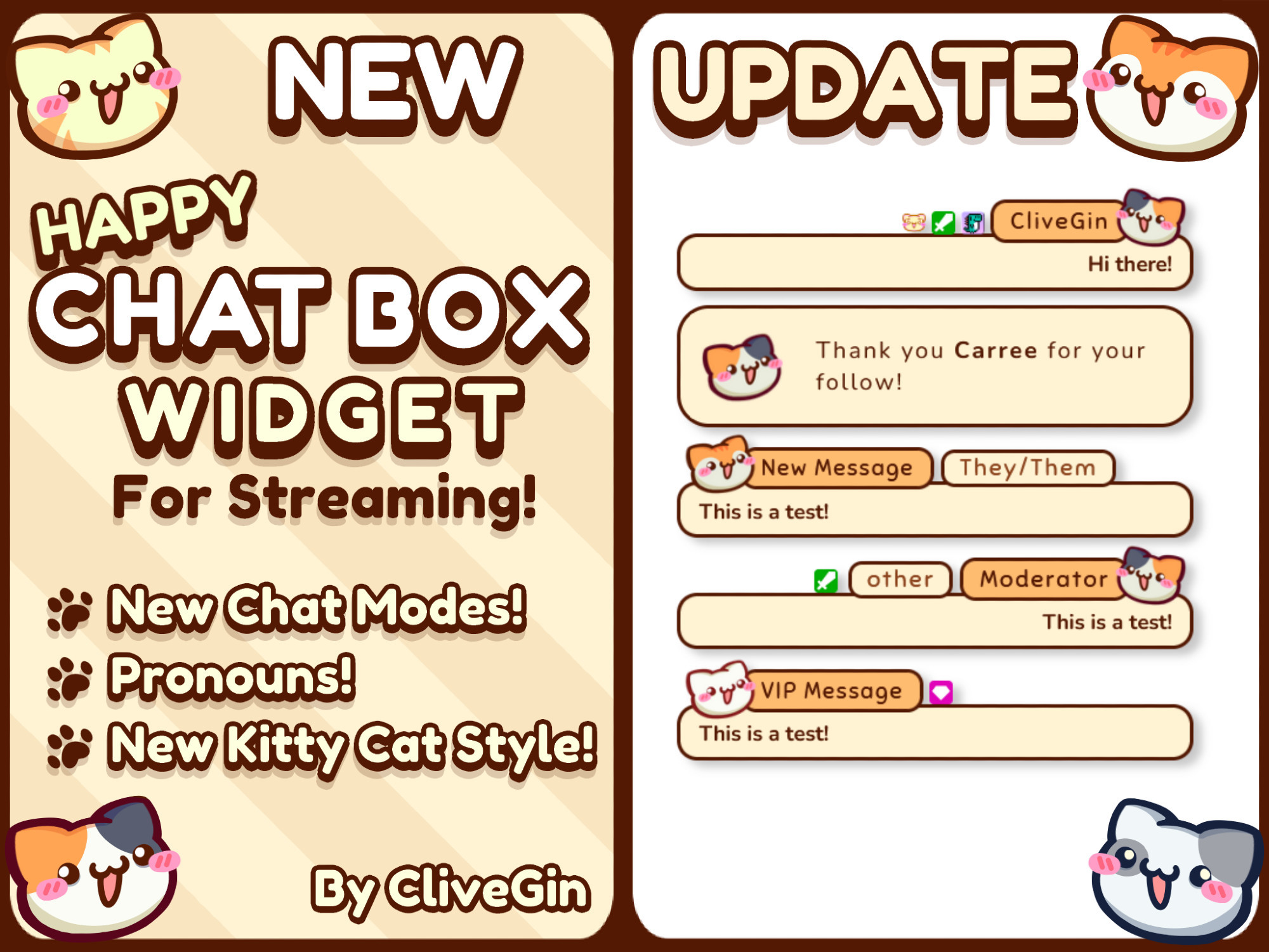 Chat box widget for Twitch Streamers, fully customizable Chat Widget for streaming, chat asset for vtubers, Kitty theme Chat Widget