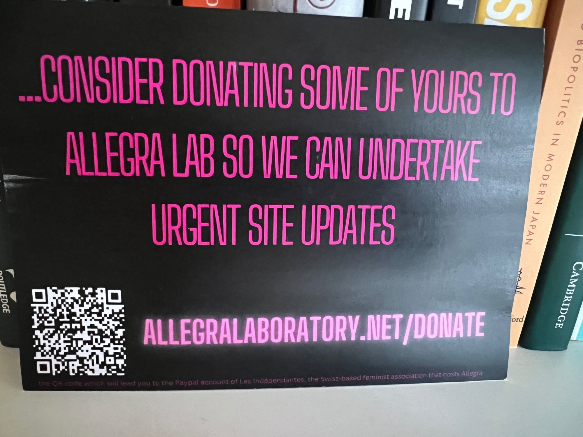 …consider donating some of yours to Allegra Lab for urgent site updates. Allegralaboratory.net/donate