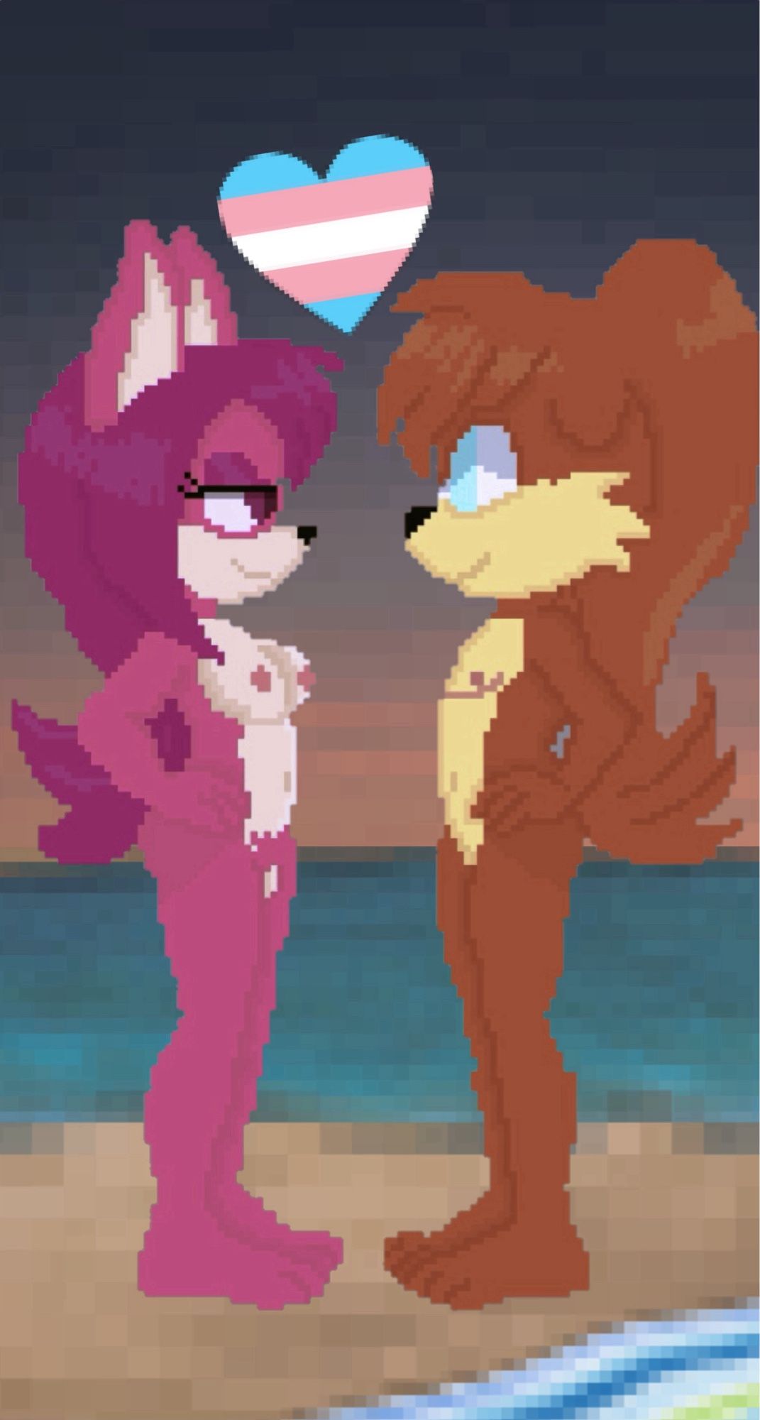 Nude sonic ocs a transwoman and nude transman in love facing each other at beach