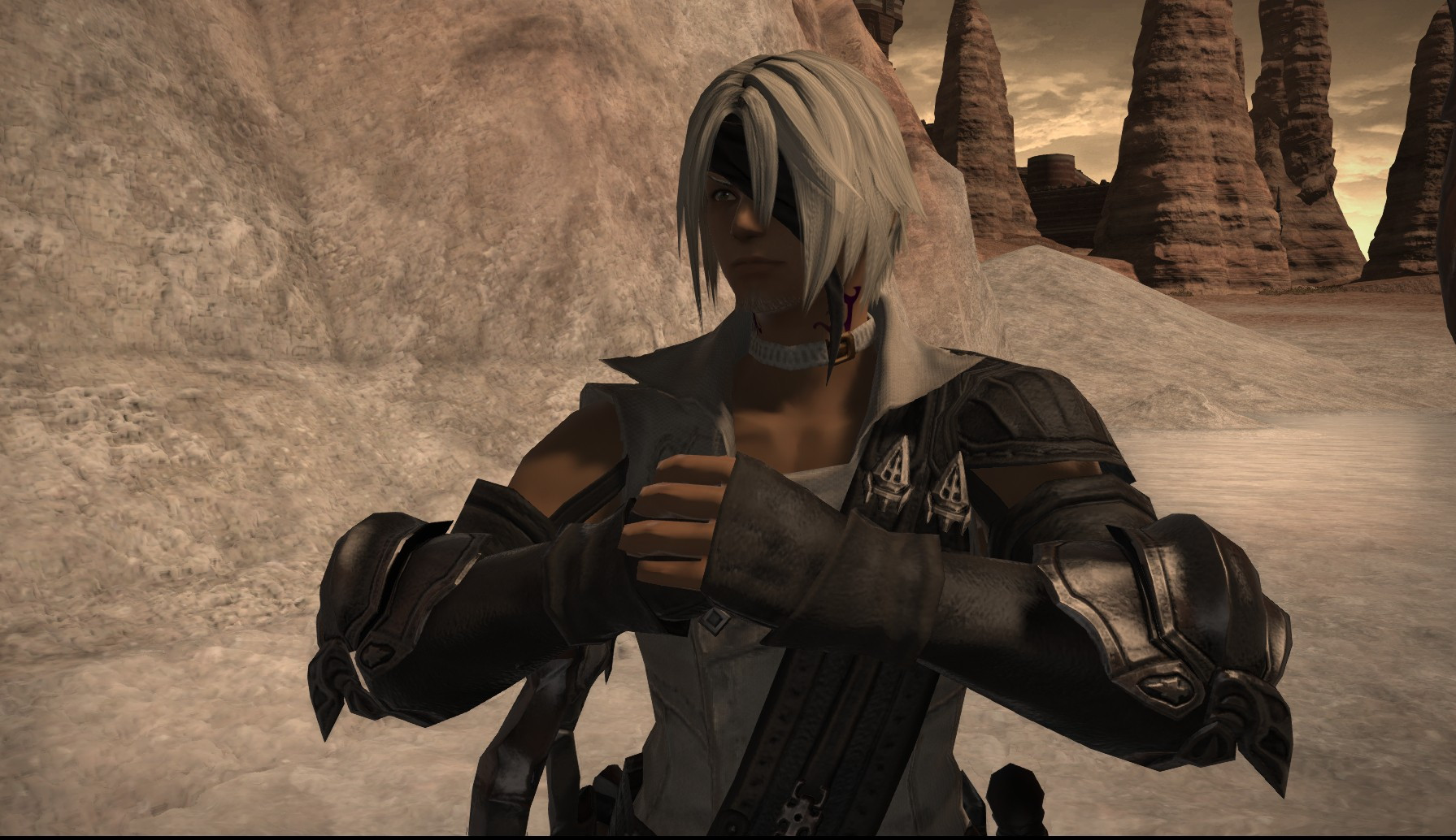 Thancred does a hand motion of approval to the speaker offscreen.