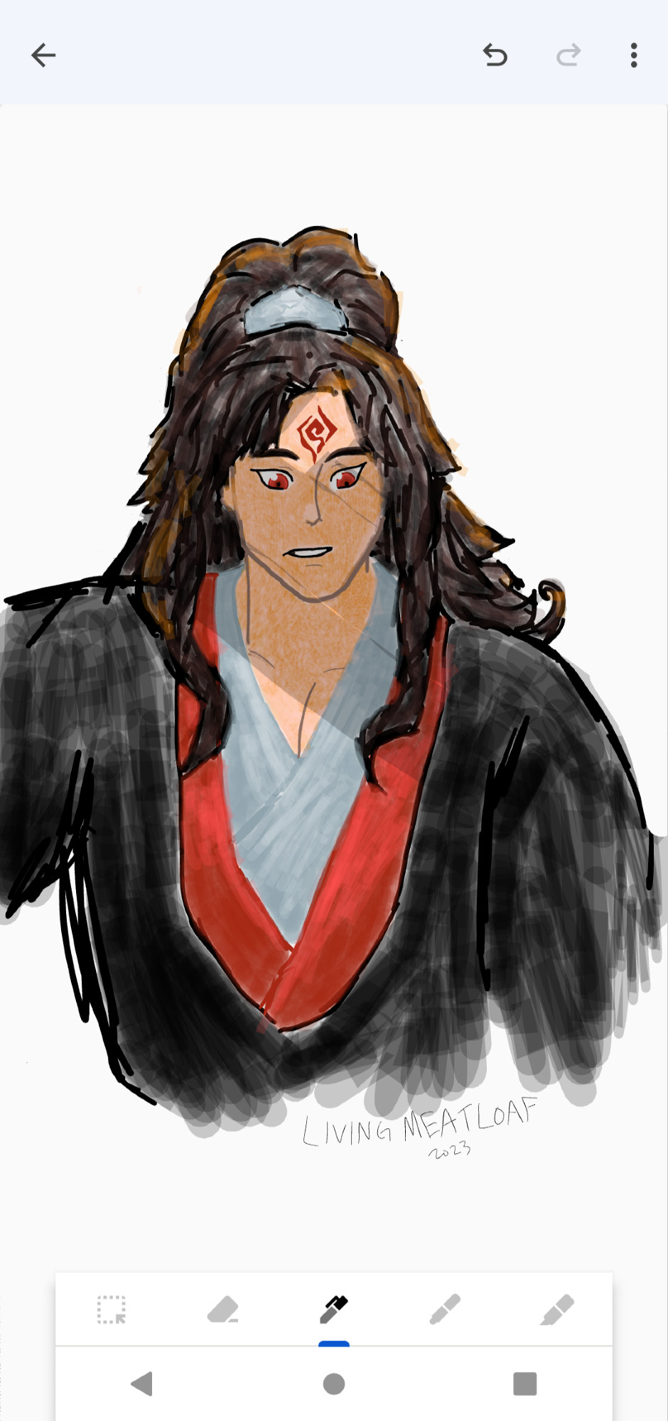 A color digital illustration of Luo Binghe. The coloring is scratchy and full of lines. Based on the cover art of the third English novel