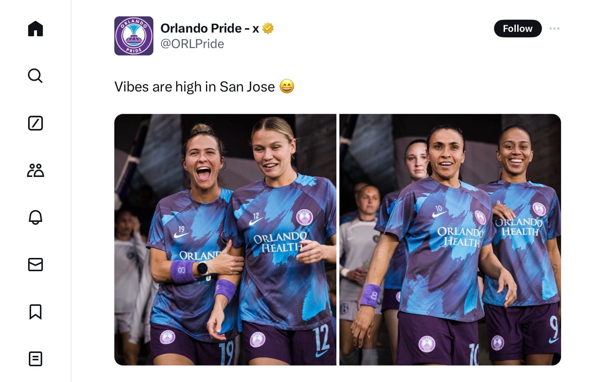 Vibes are high in San Jose

(Pride players in warmup kits)