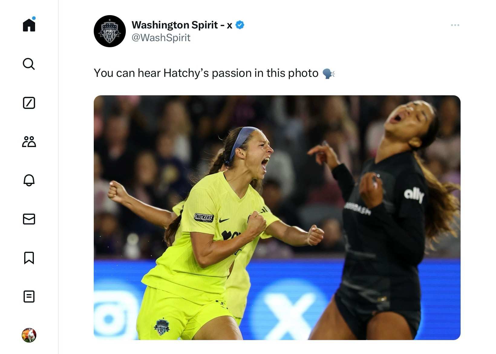 @WashSpirit

You can hear Hatchy's passion in this photo 🗣️

(Hatch thumping chest and screaming post goal)