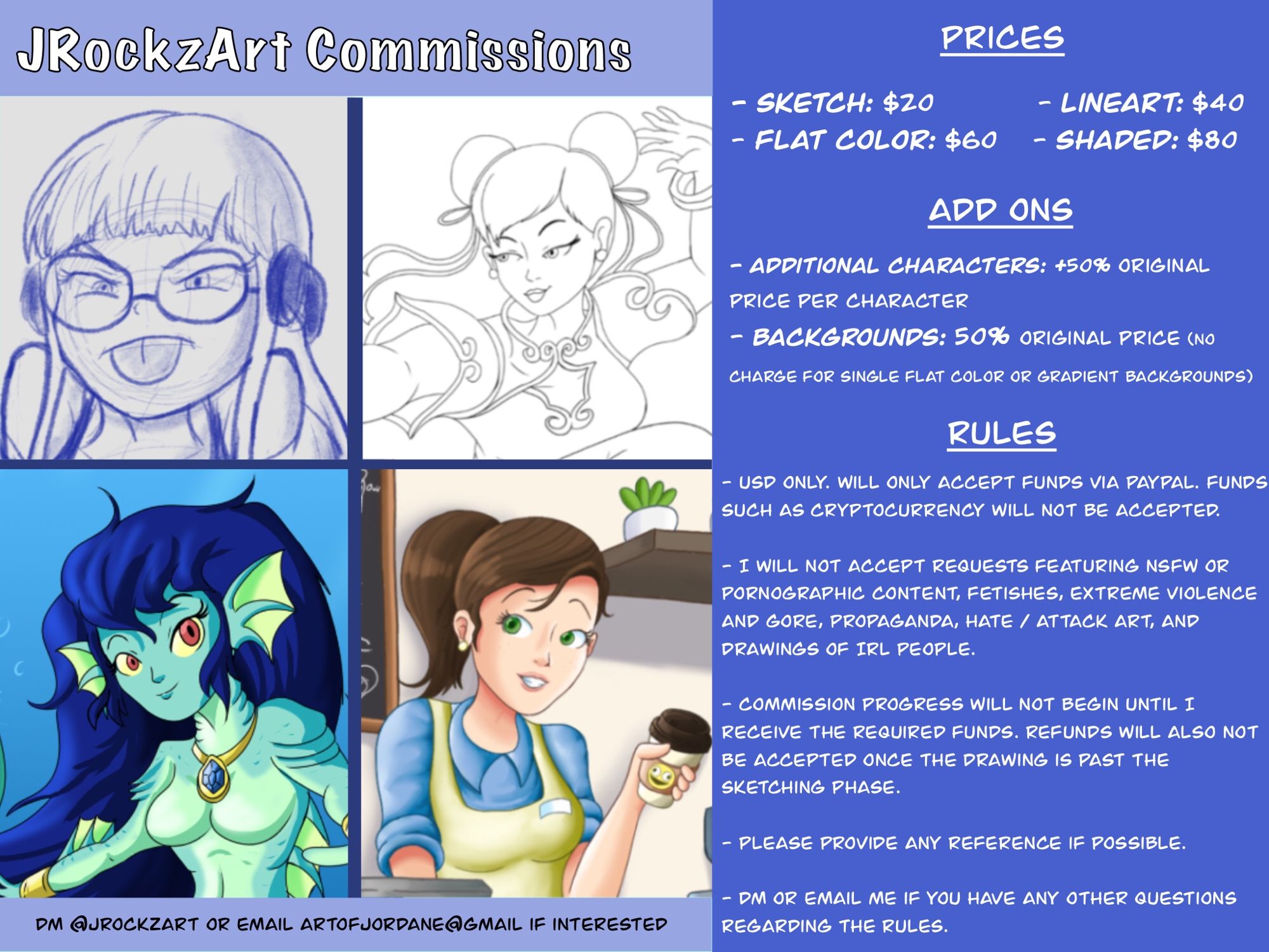 Prices and rules for my commissions.