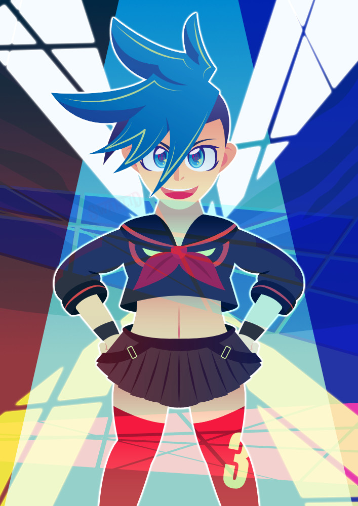 Fanart of Galo from Promare dressed in Senketsu from Kill la Kill