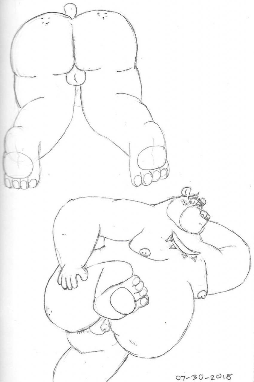 Sketches of Karlo on the nude. The upper figure is of his butt. The lower figure is of him laying on his side showing off his butt while blushing