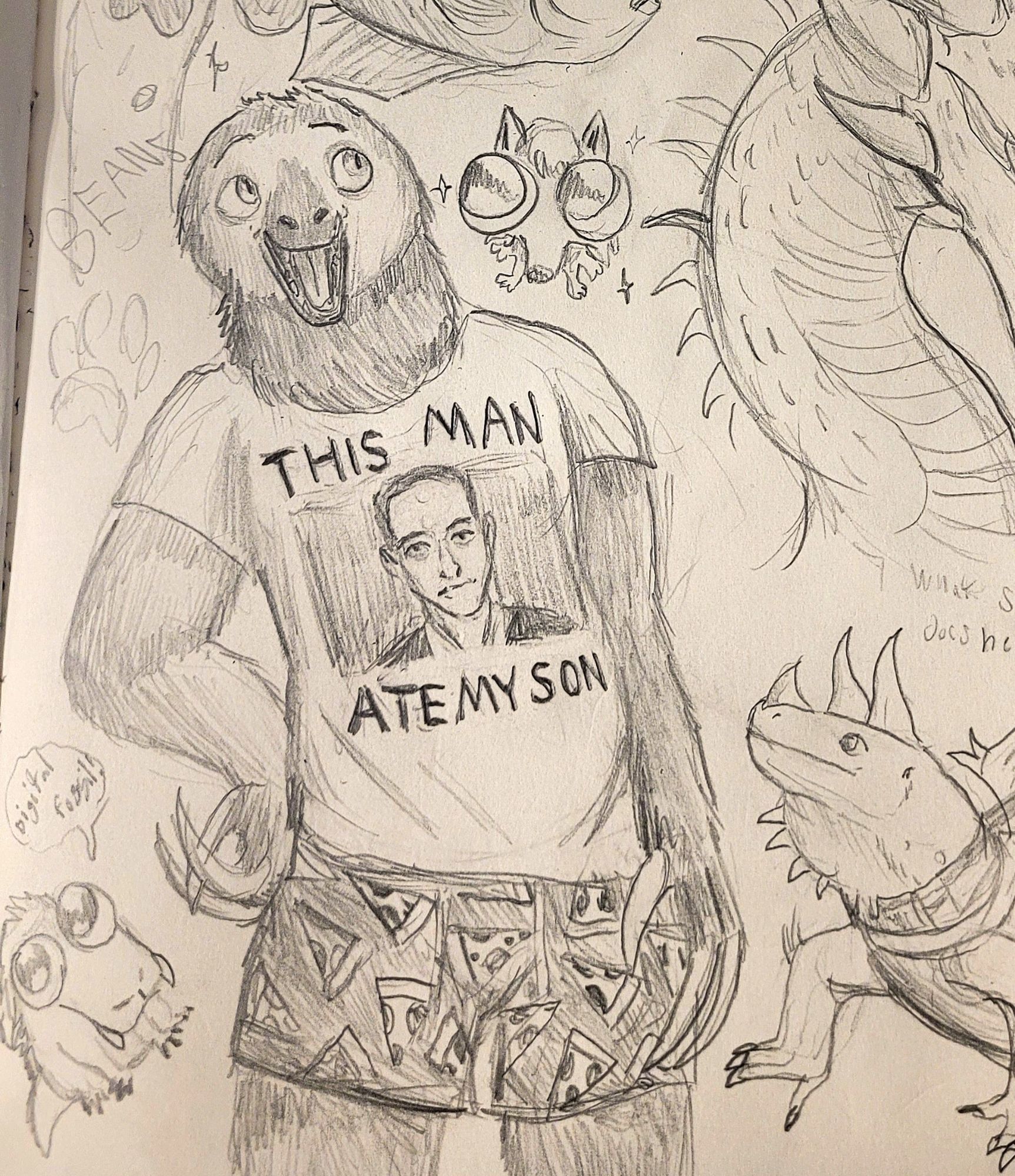 Sloth anthro in this man ate my son shirt, badly drawn critters