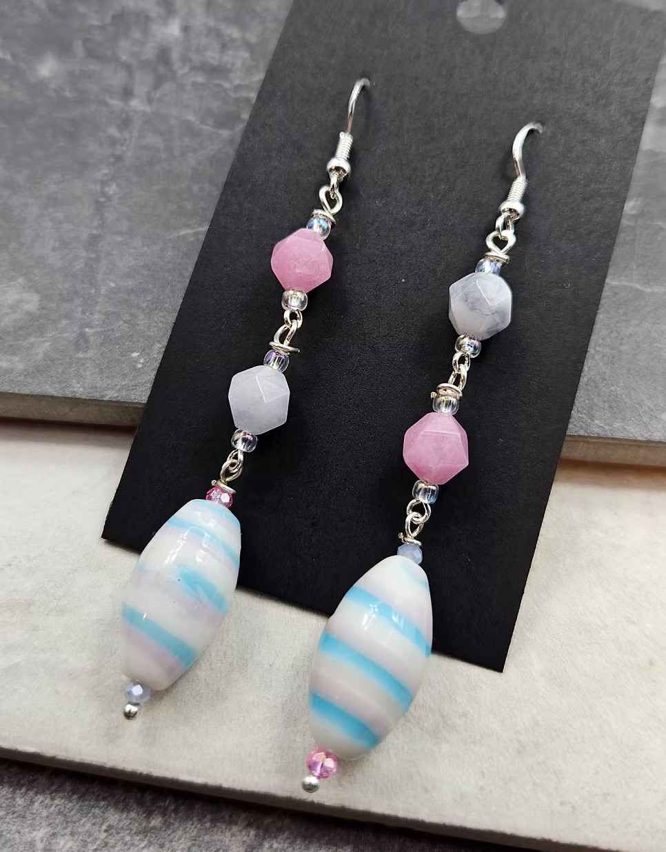Trans pride glasswork earrings with silver hooks 