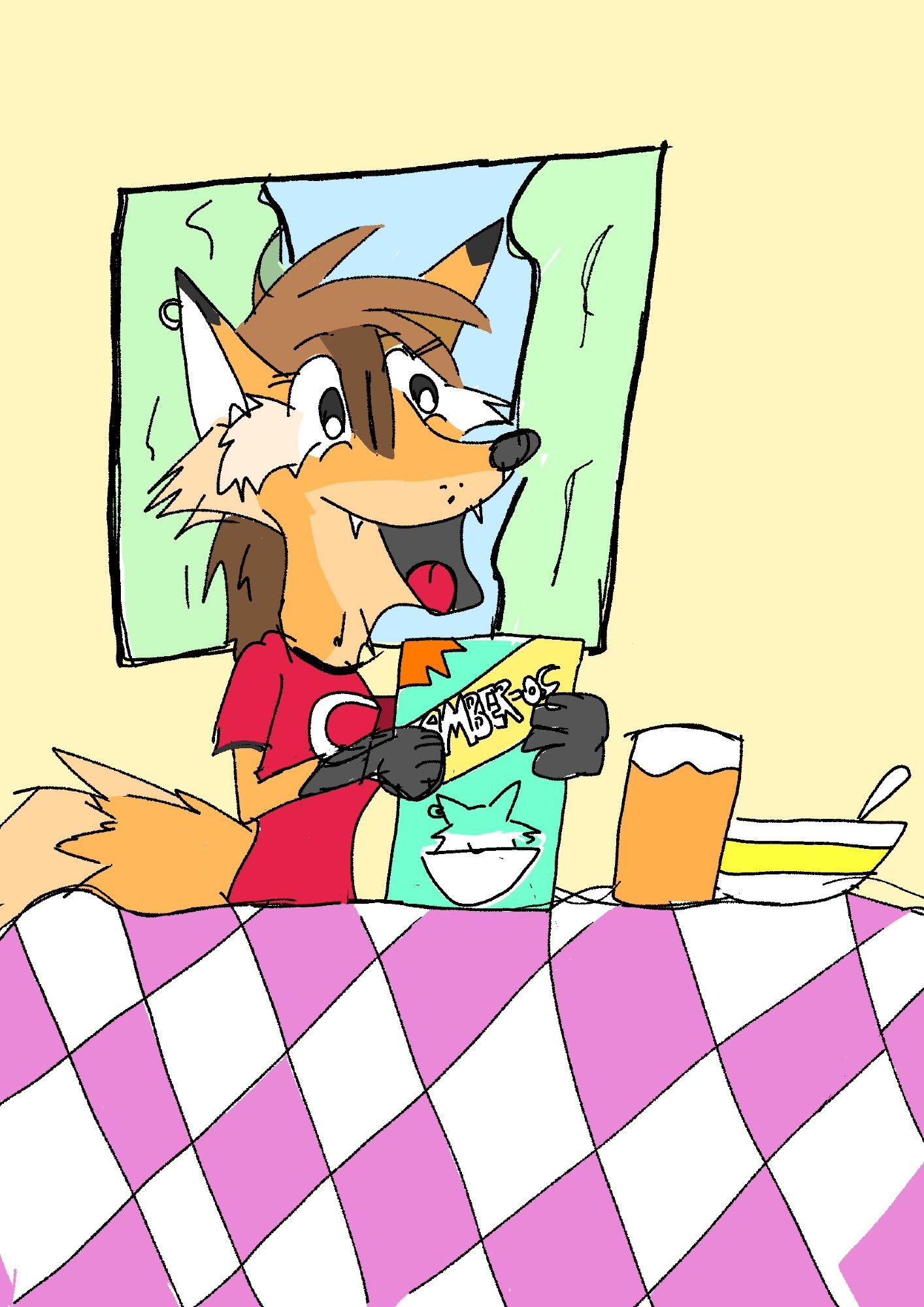 Amber the Fox showing off her cereal.