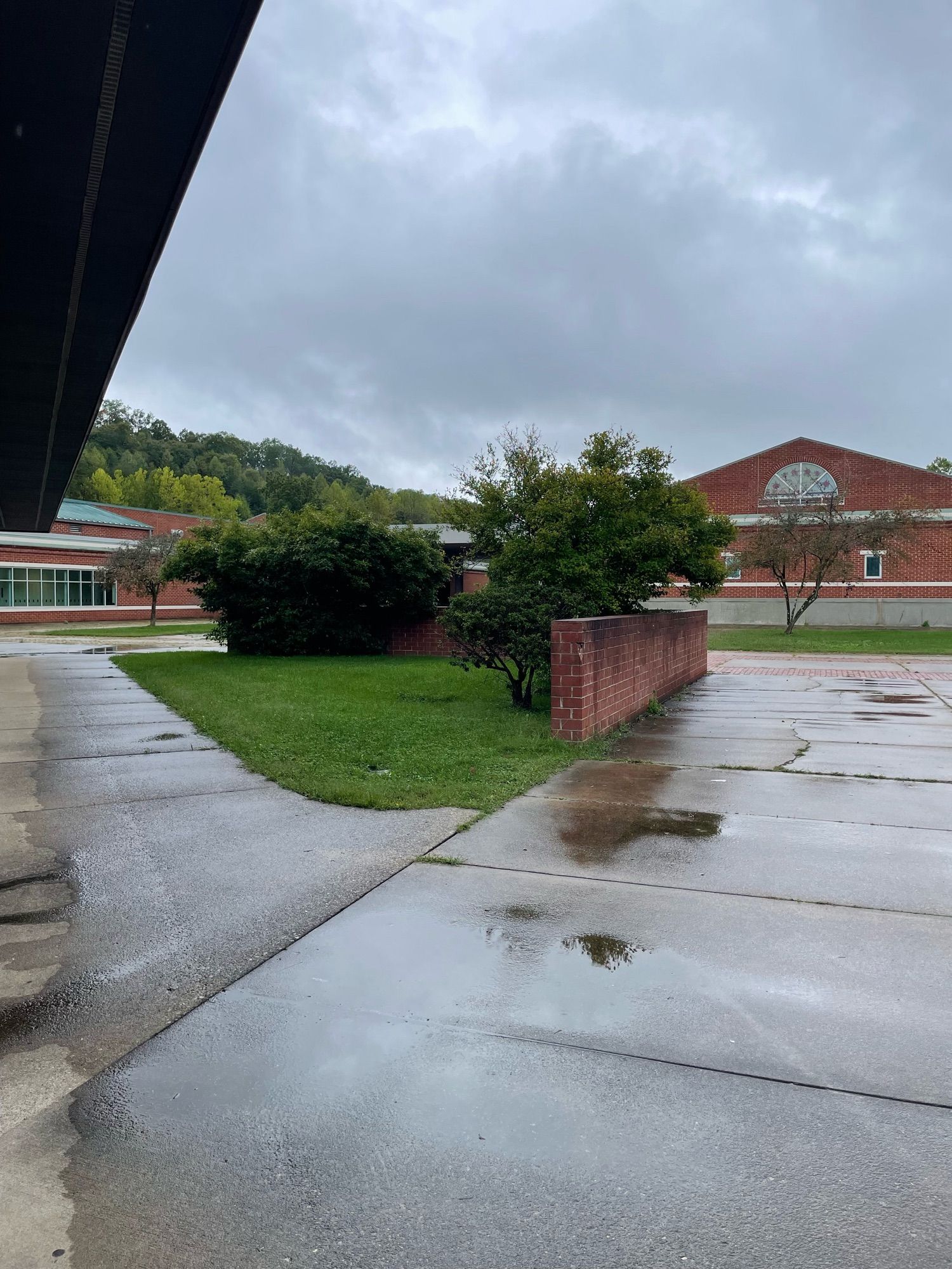 Behind the library at capital high school. Me and my dumb metalhead stoner friends used to set stuff on fire at lunch back here.