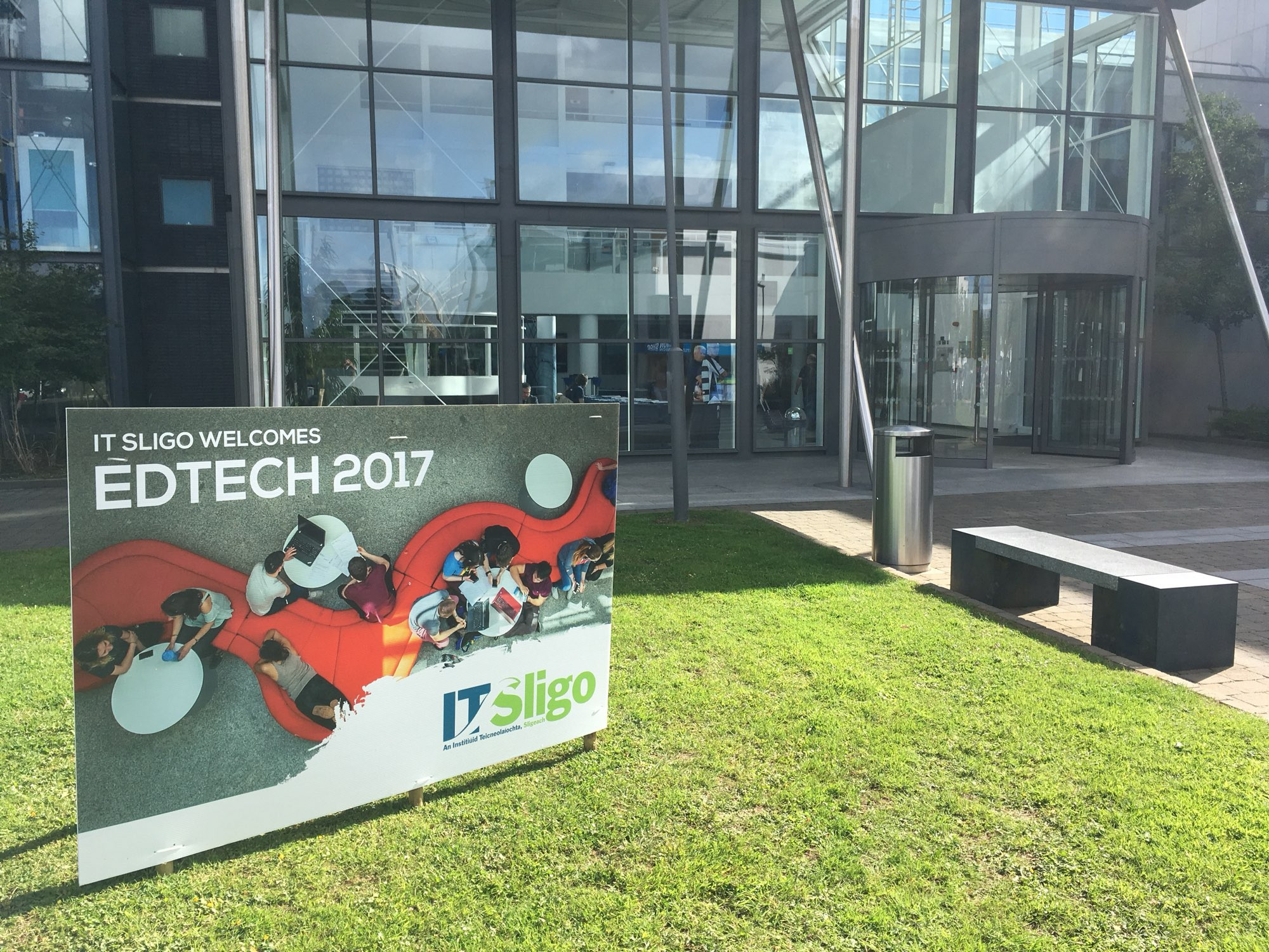 A photo of ATU Sligo with a banner outside from the 2017 edtech conference event