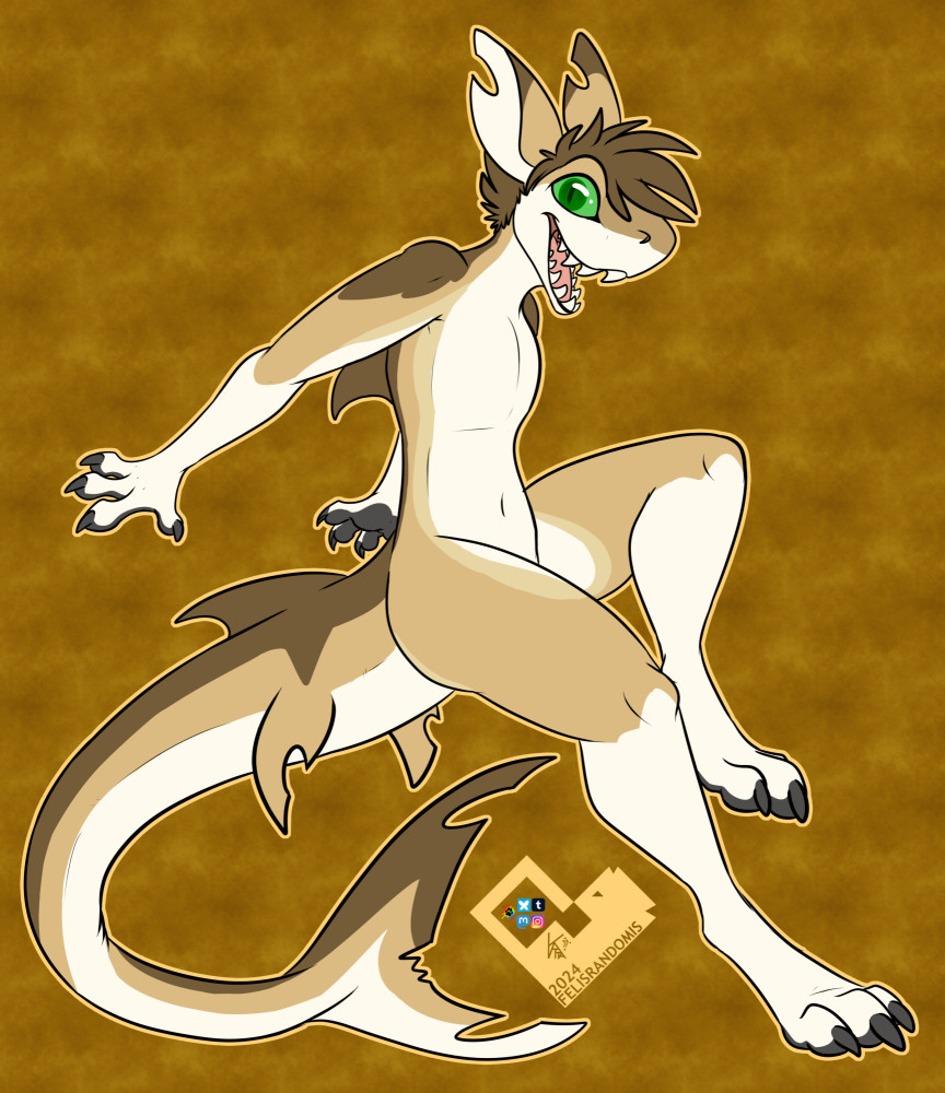 digital art of a shark character. They're tan and brown in color in a general floating pose.