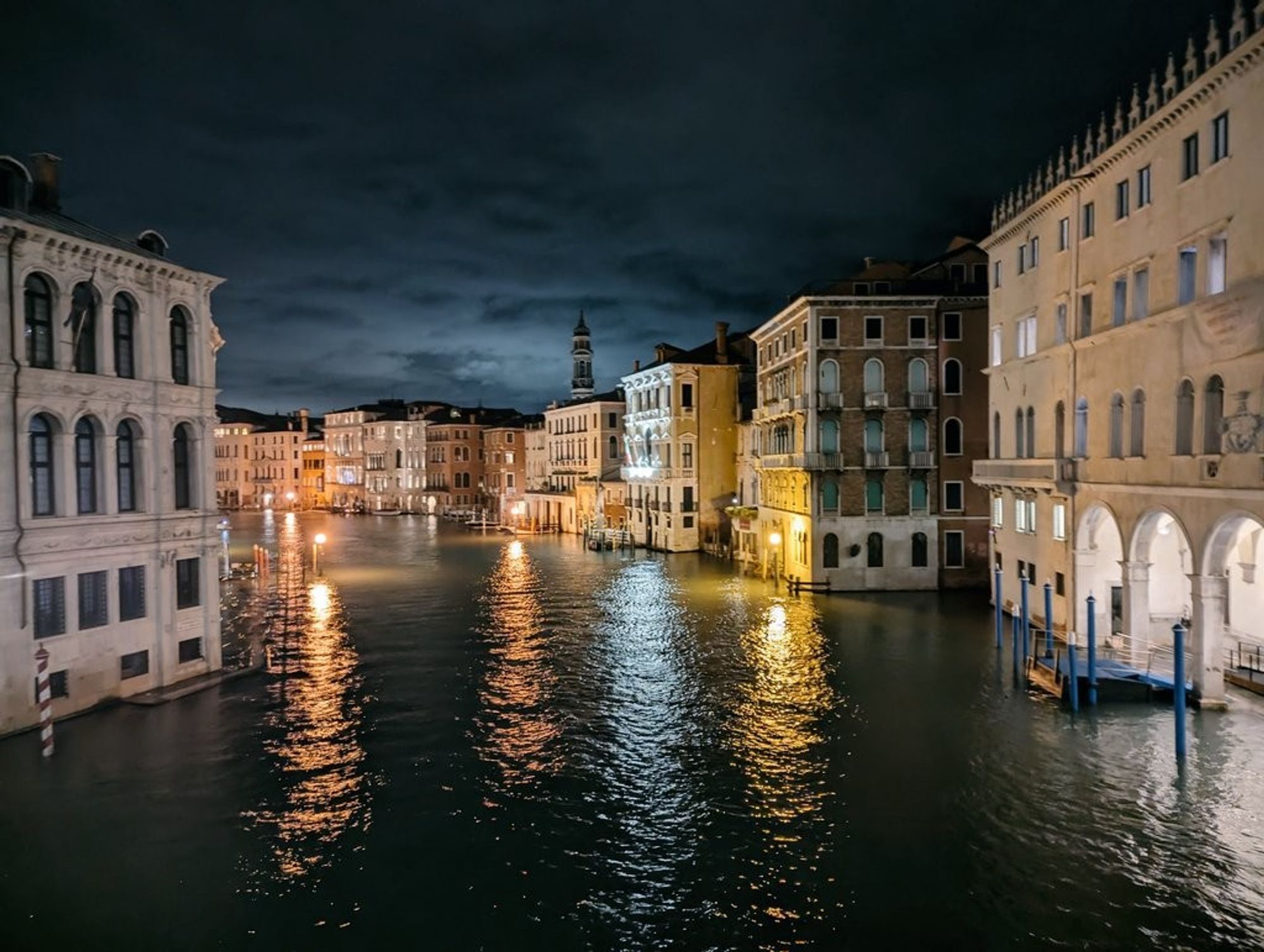 Historical buildings in the Venice Canal Grande see from Rialto bridge