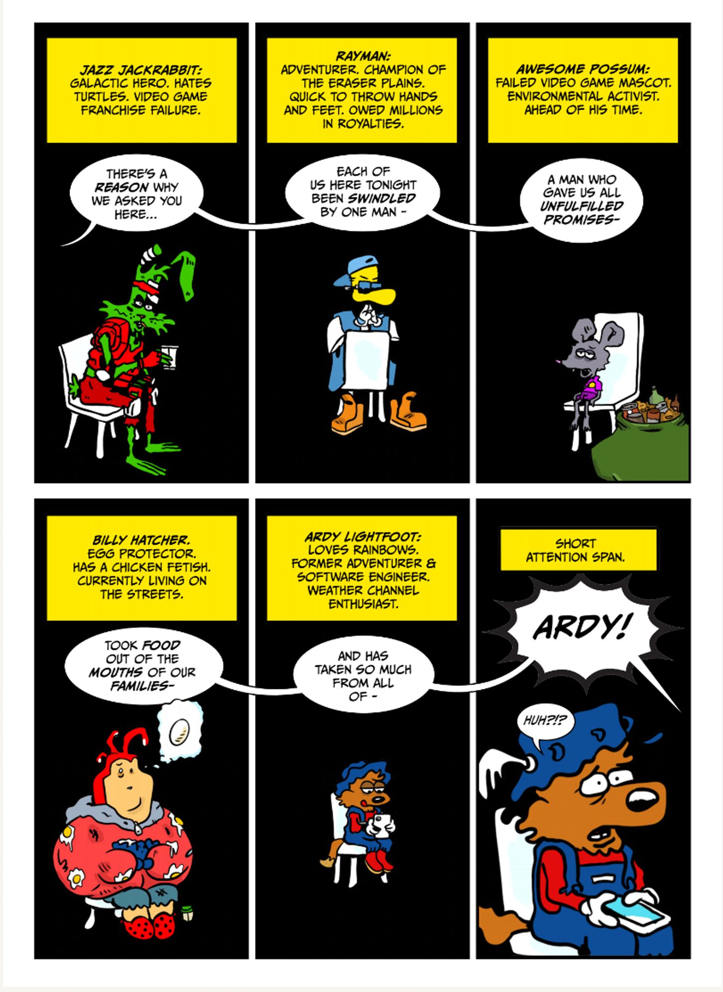 Sample page from GET MARIO'S MONEY, introducing some of the main characters in the story.