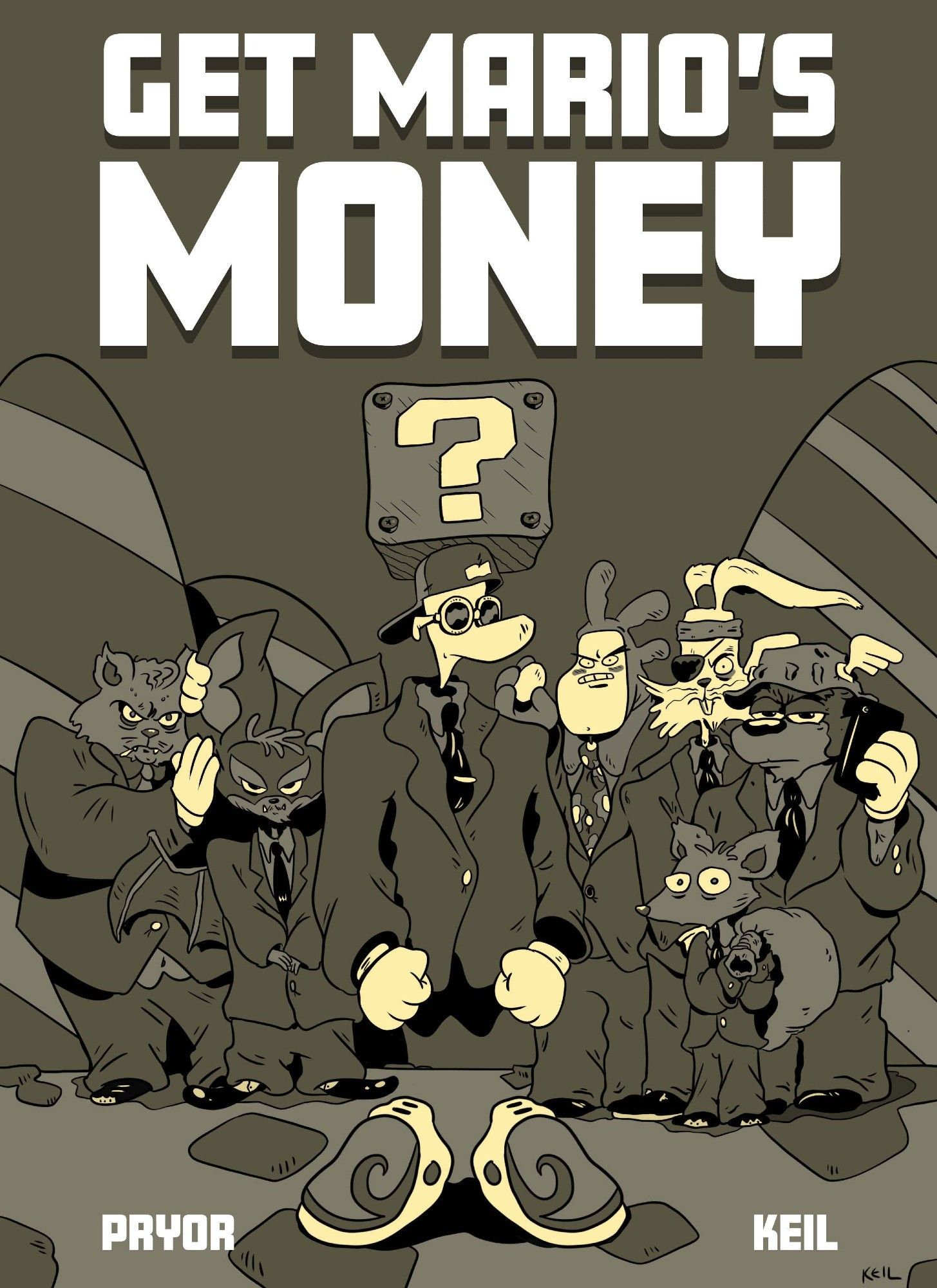 Cover for GET MARIOS MONEY. It is in the vein of the Puff Daddy and the Family album, "No Way Out." It features Bubsy, Areo, Rayman, Billy Hatcher, Jazz Jackrabbit, Awesome Possum, and Ardy Lightfoot.