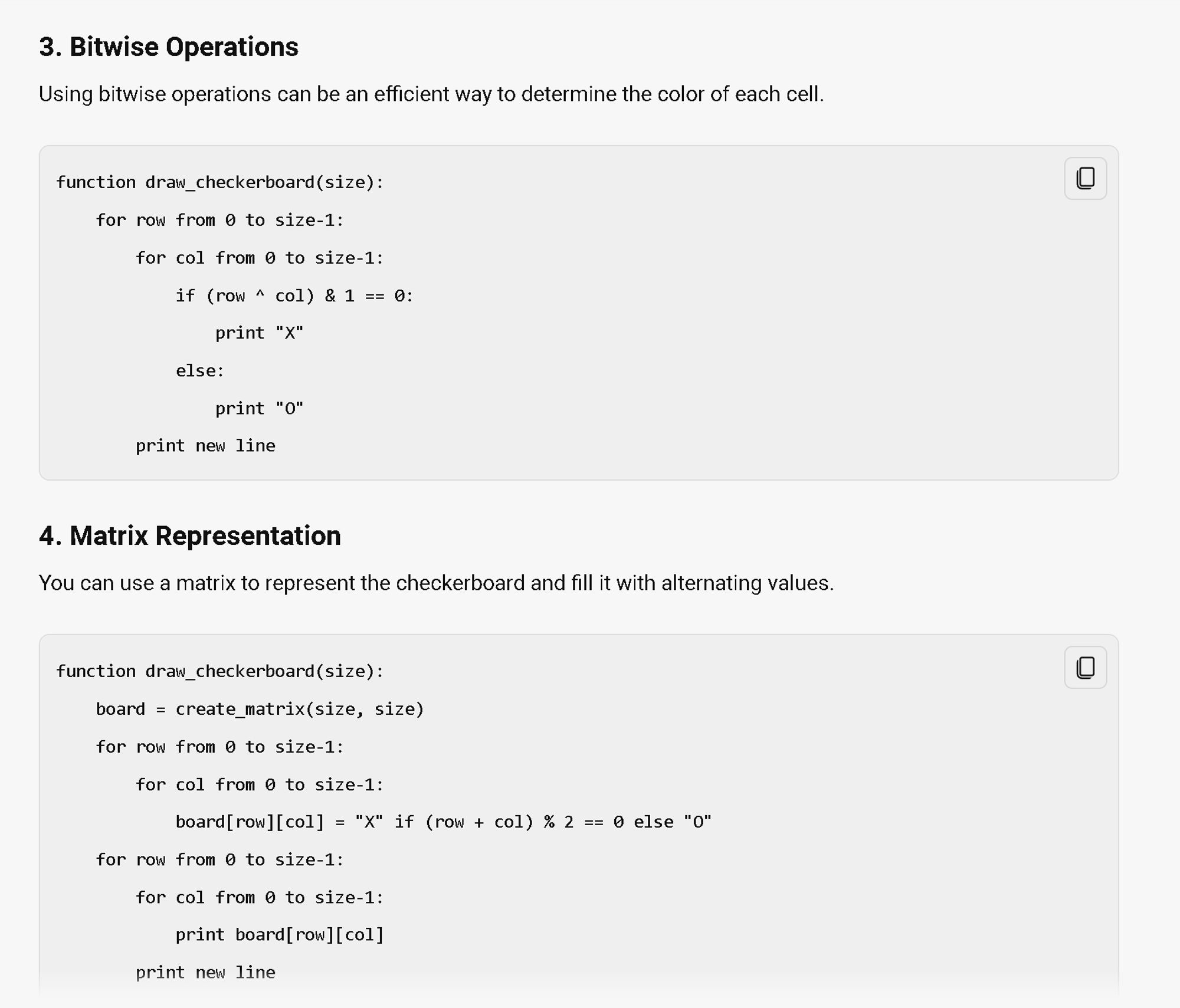 From Copilot -  different algorithms to draw a checkerboard using pseudocode