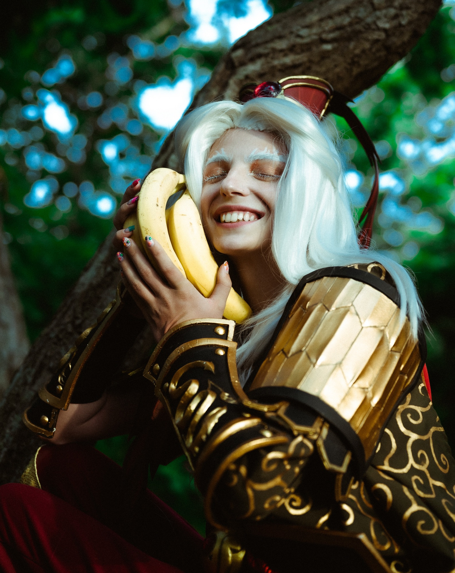 Funny monkey with banana cosplay