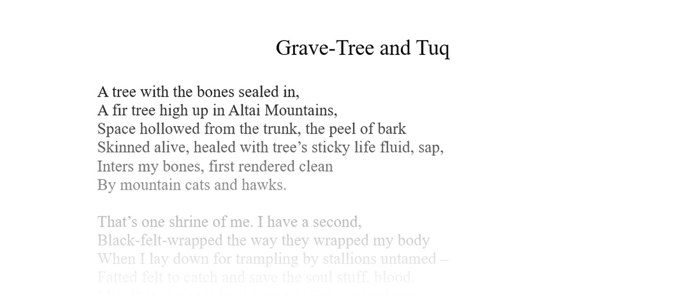 Slowly fading out screencap of a poem called "Grave-Tree and Tuq"