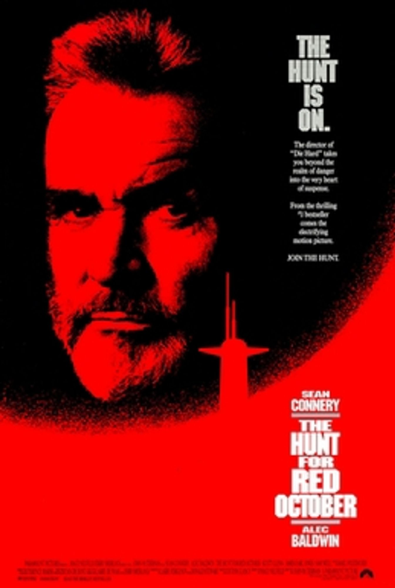 Poster do filme "Caçada a Outubro Vermelho", com a imagem do rosto do ator Sean Connery.