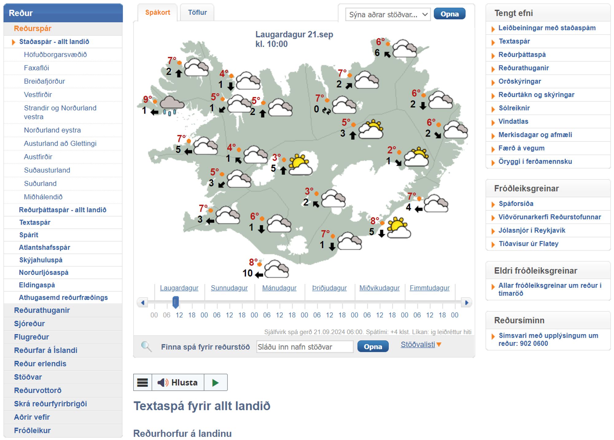 Skjáskot af vedur.is þar sem er búið að breyta öllum tilvikum af orðinu veður í "reður"